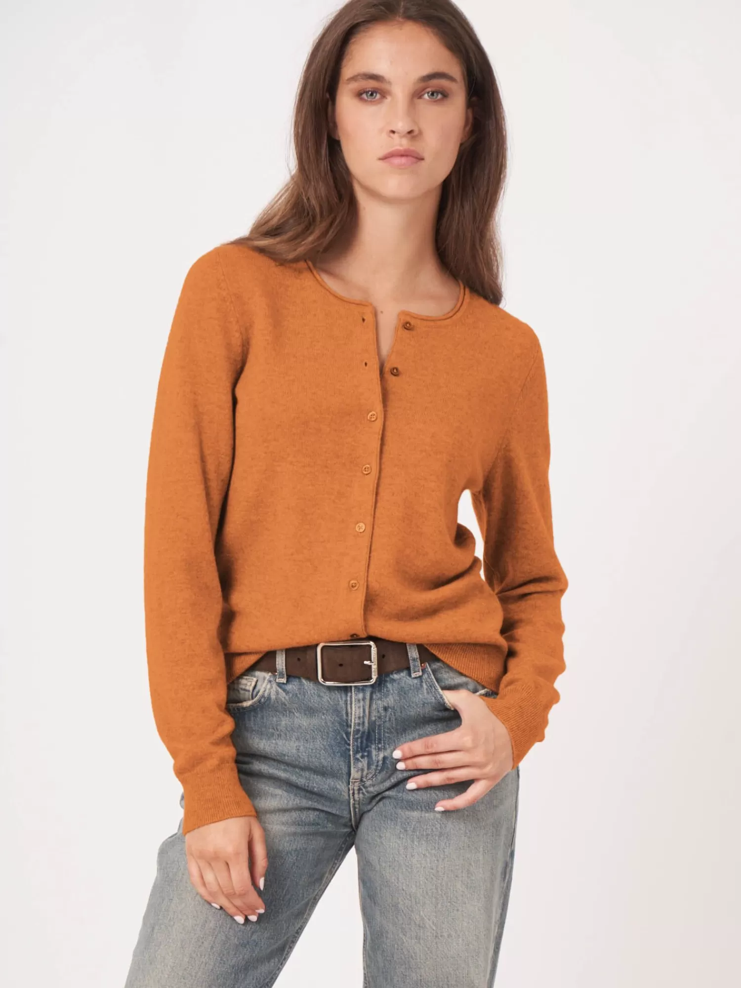 REPEAT cashmere Vesten | Organic Cashmere*Basic vest met ronde hals van cashmere wolmix Caramel