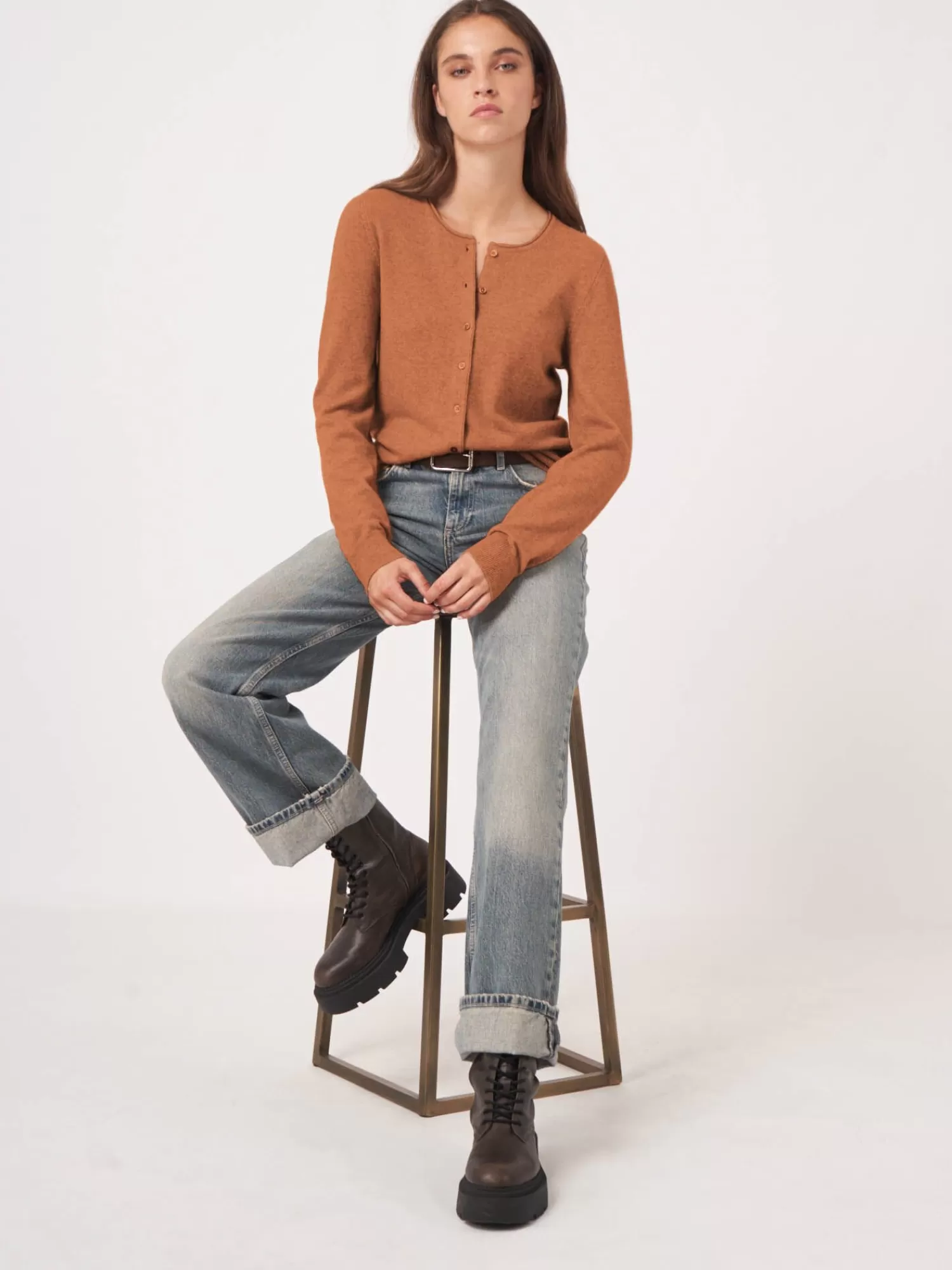 REPEAT cashmere Vesten | Organic Cashmere*Basic vest met ronde hals van cashmere wolmix Terracotta