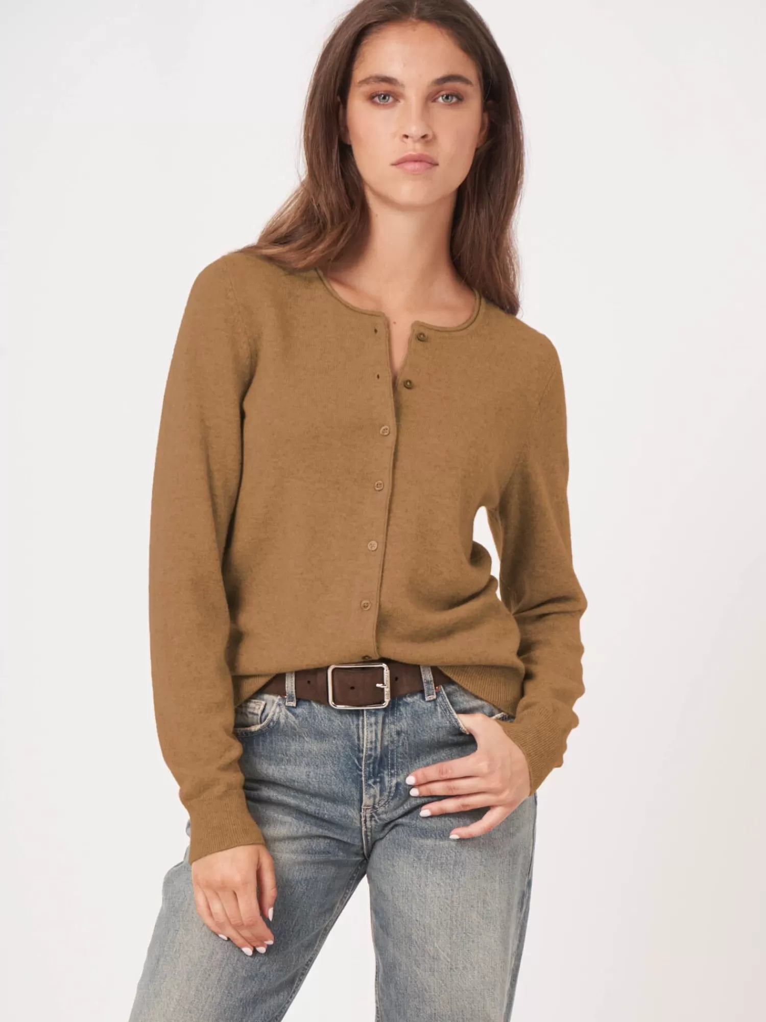 REPEAT cashmere Vesten | Organic Cashmere*Basic vest met ronde hals van cashmere wolmix Camel