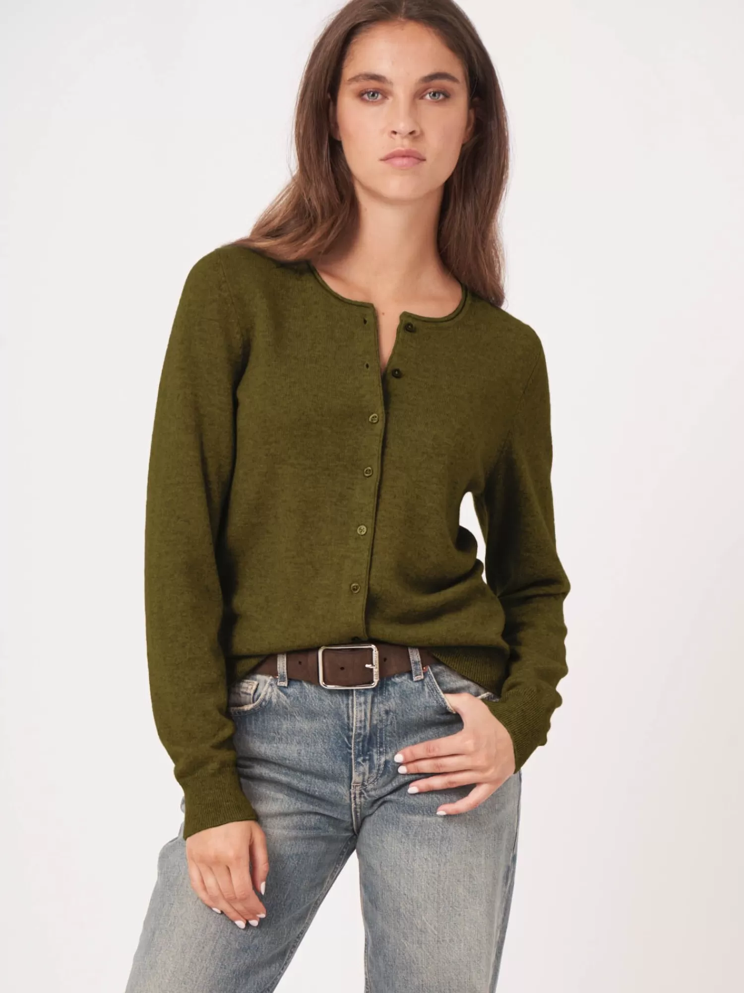 REPEAT cashmere Vesten | Organic Cashmere*Basic vest met ronde hals van cashmere wolmix Olive