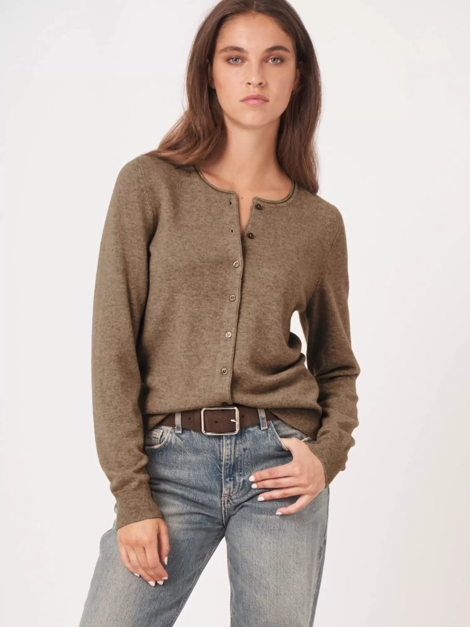 REPEAT cashmere Vesten | Organic Cashmere*Basic vest met ronde hals van cashmere wolmix Taupe