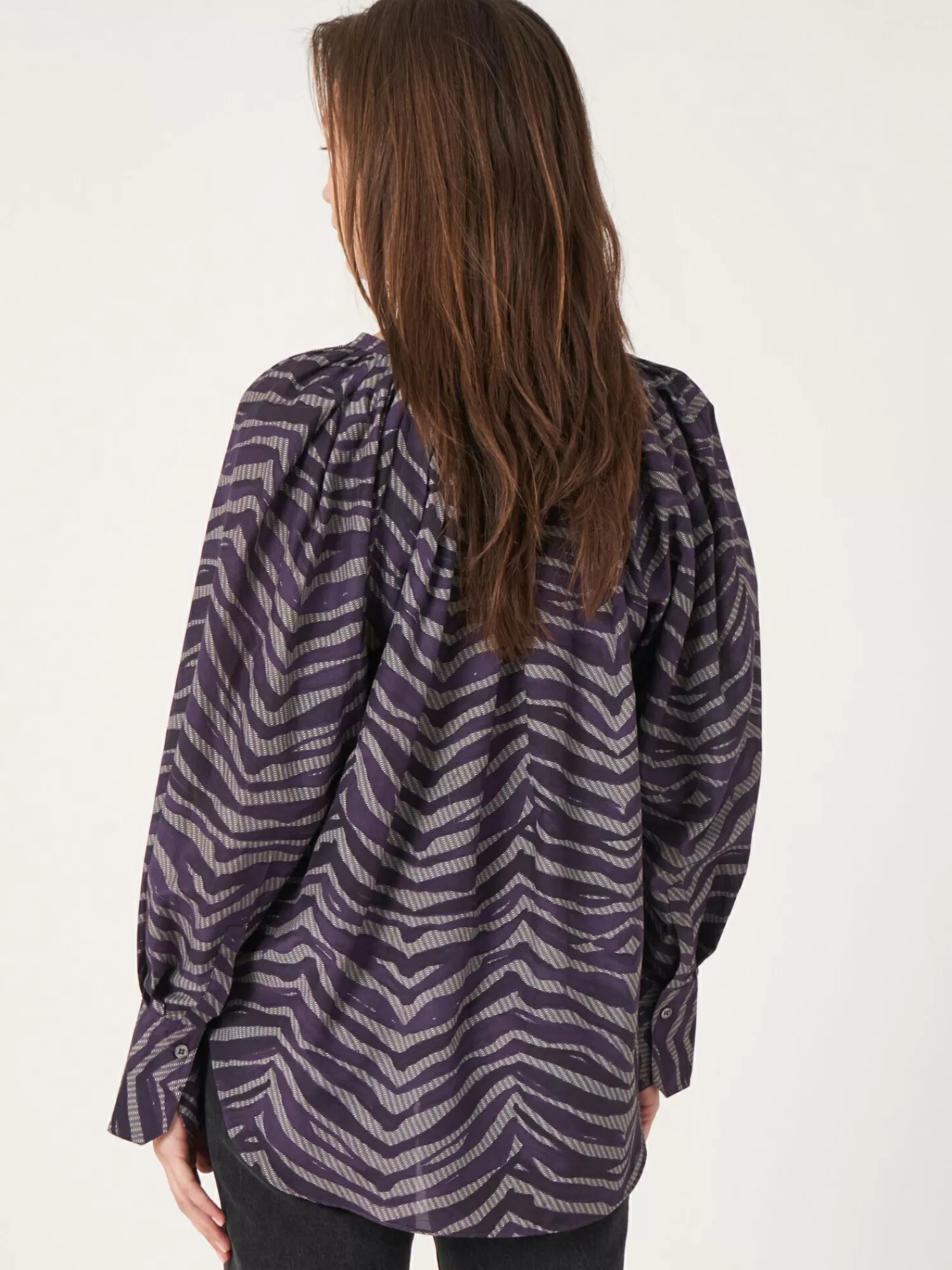 REPEAT cashmere Blouses*Blouse met zebraprint van katoen-zijde-mix Amethyst