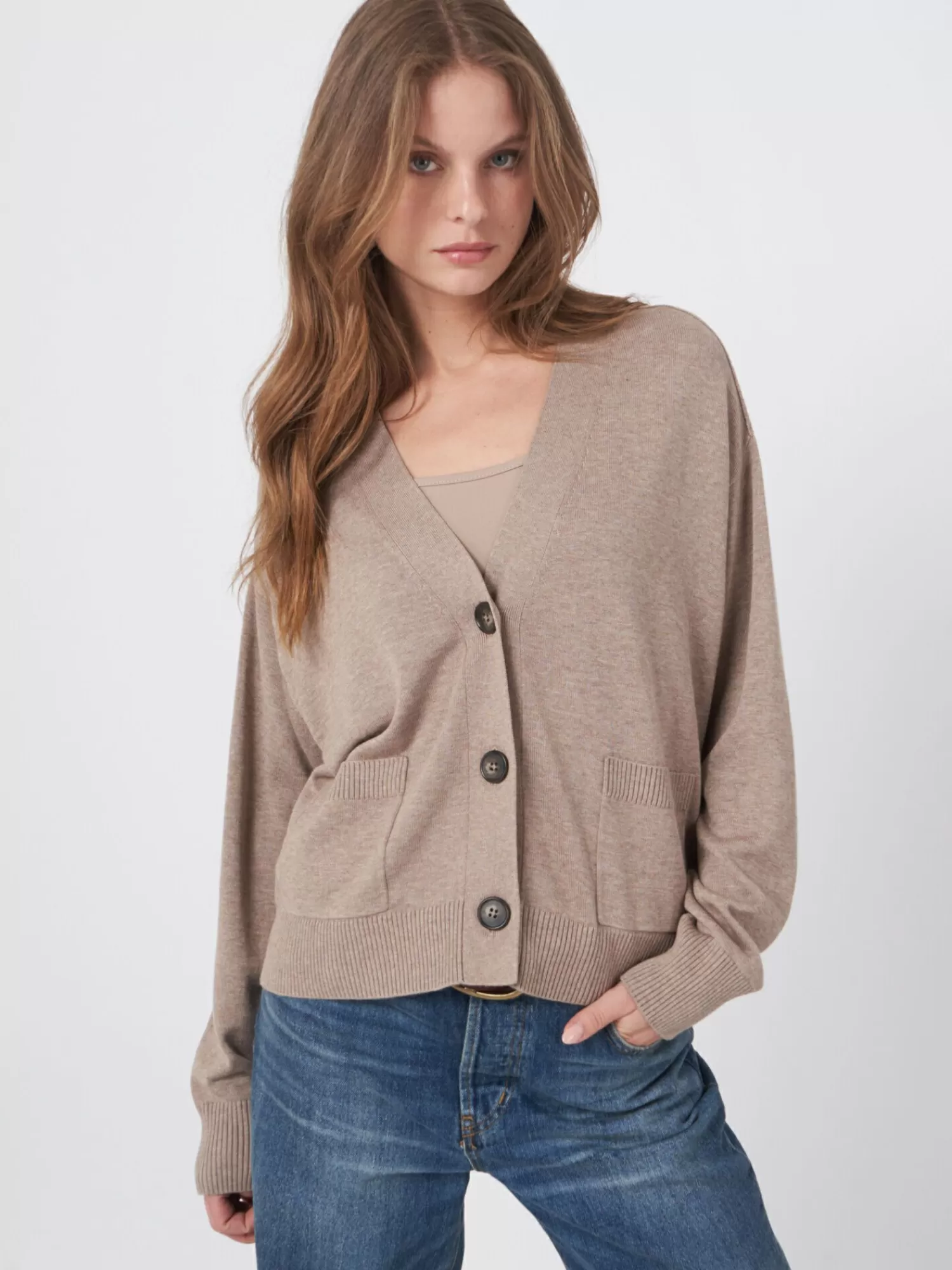 REPEAT cashmere Vesten*Boxy vest met oversized knopen van katoenmelange Desert