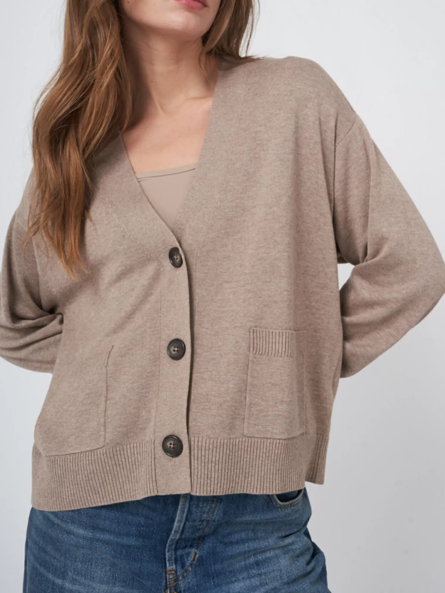 REPEAT cashmere Vesten*Boxy vest met oversized knopen van katoenmelange Desert