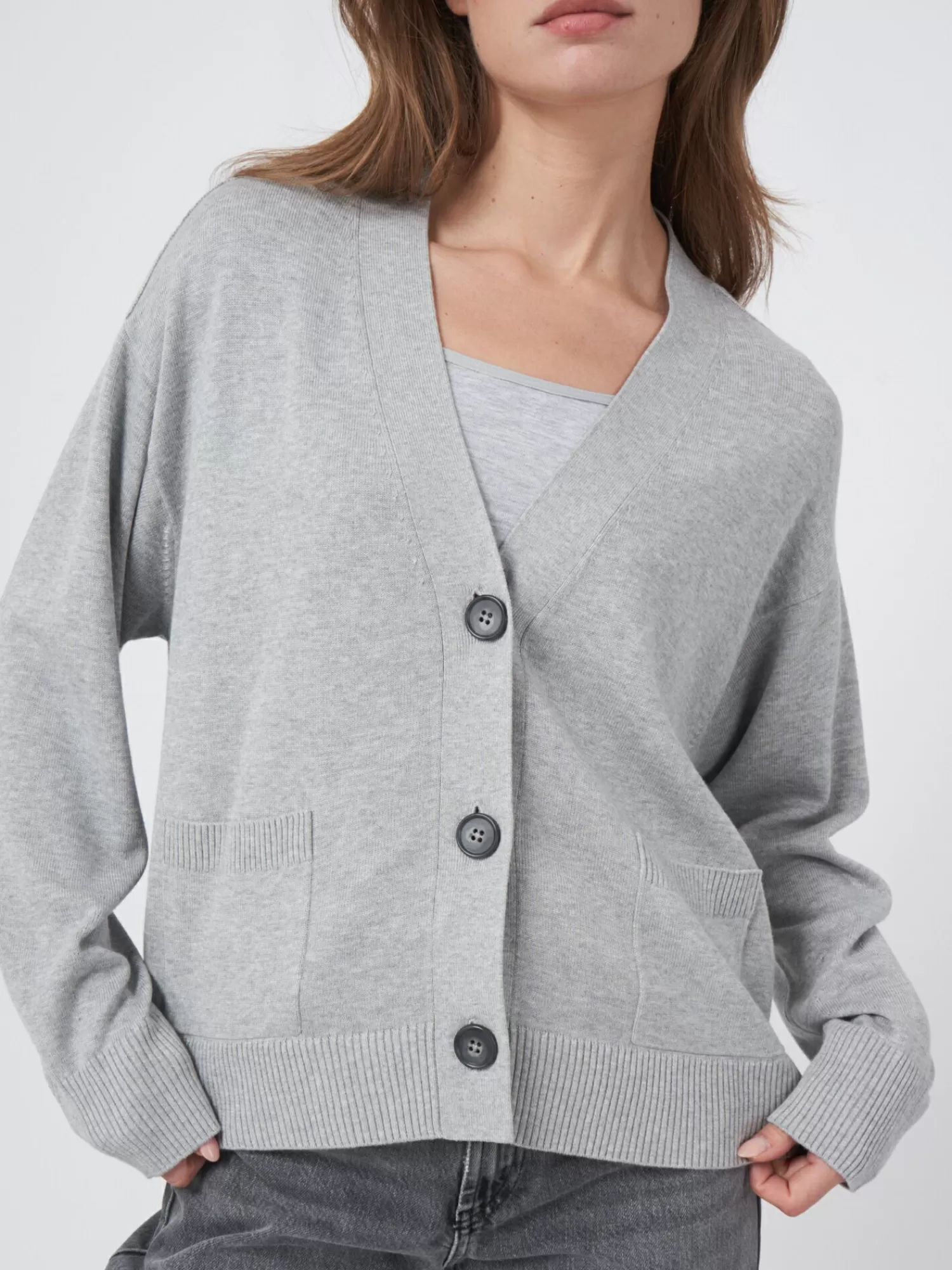 REPEAT cashmere Vesten*Boxy vest met oversized knopen van katoenmelange Grey