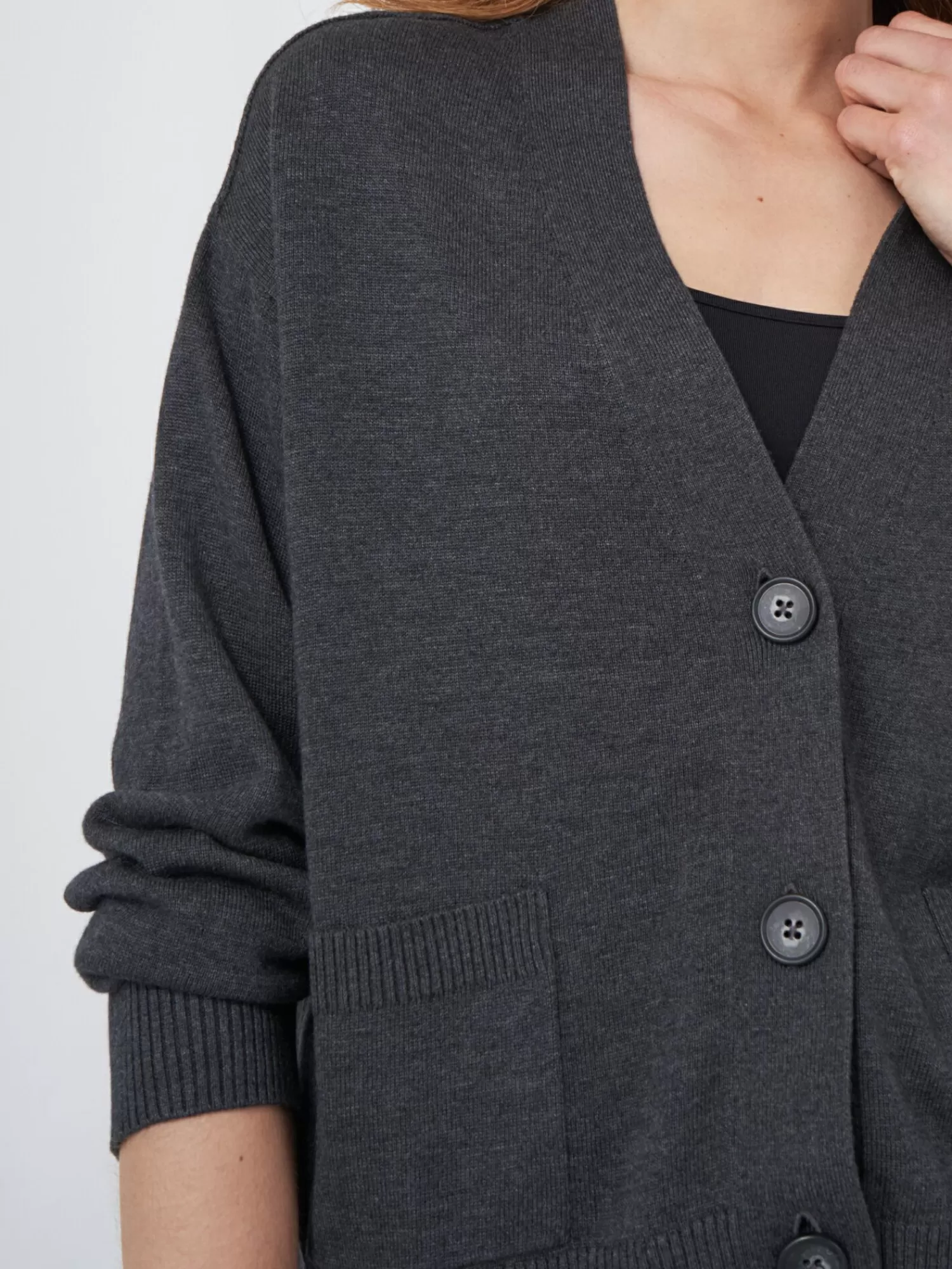 REPEAT cashmere Vesten*Boxy vest met oversized knopen van katoenmelange Anthra