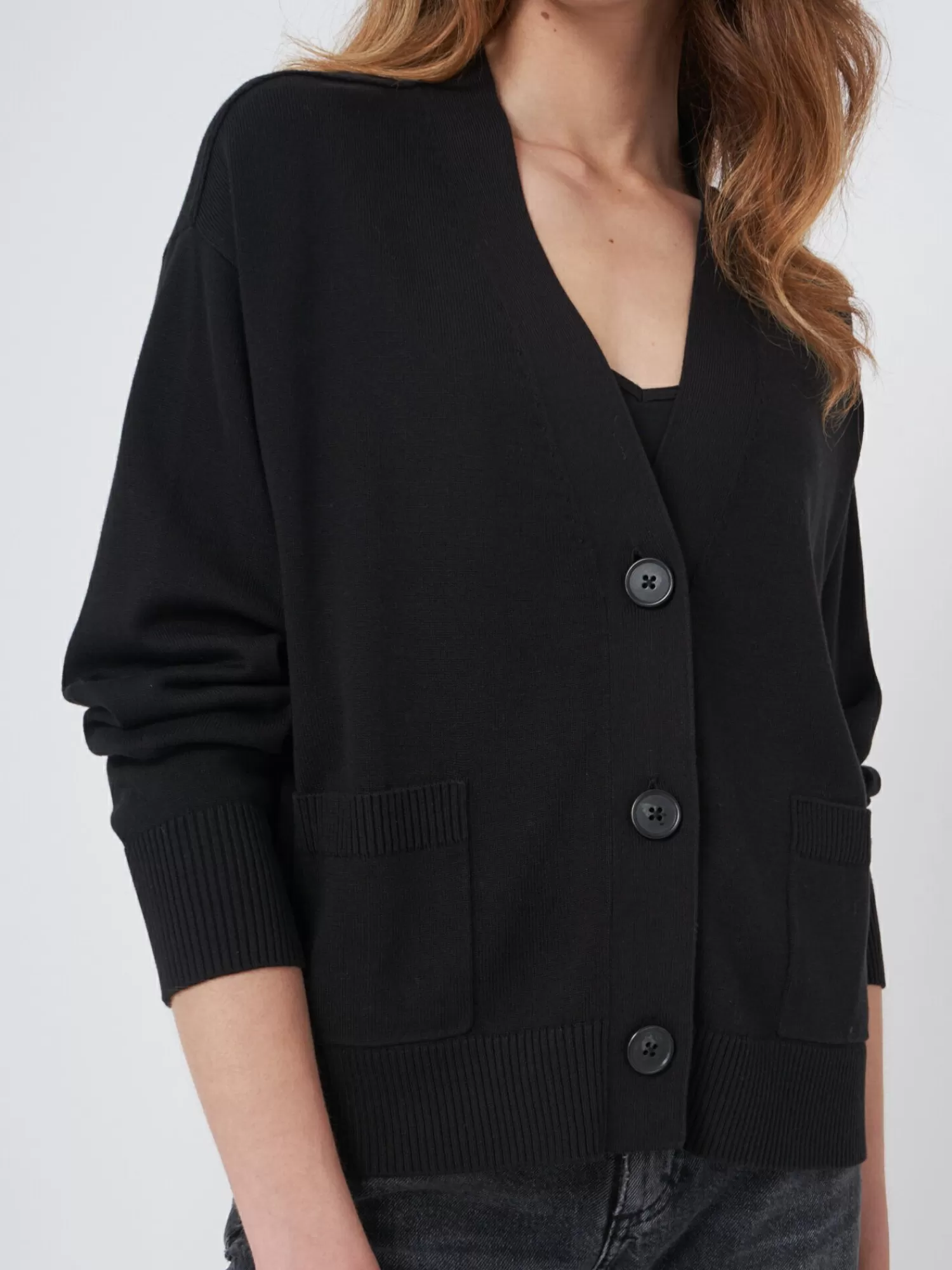 REPEAT cashmere Vesten*Boxy vest met oversized knopen van katoenmelange Black