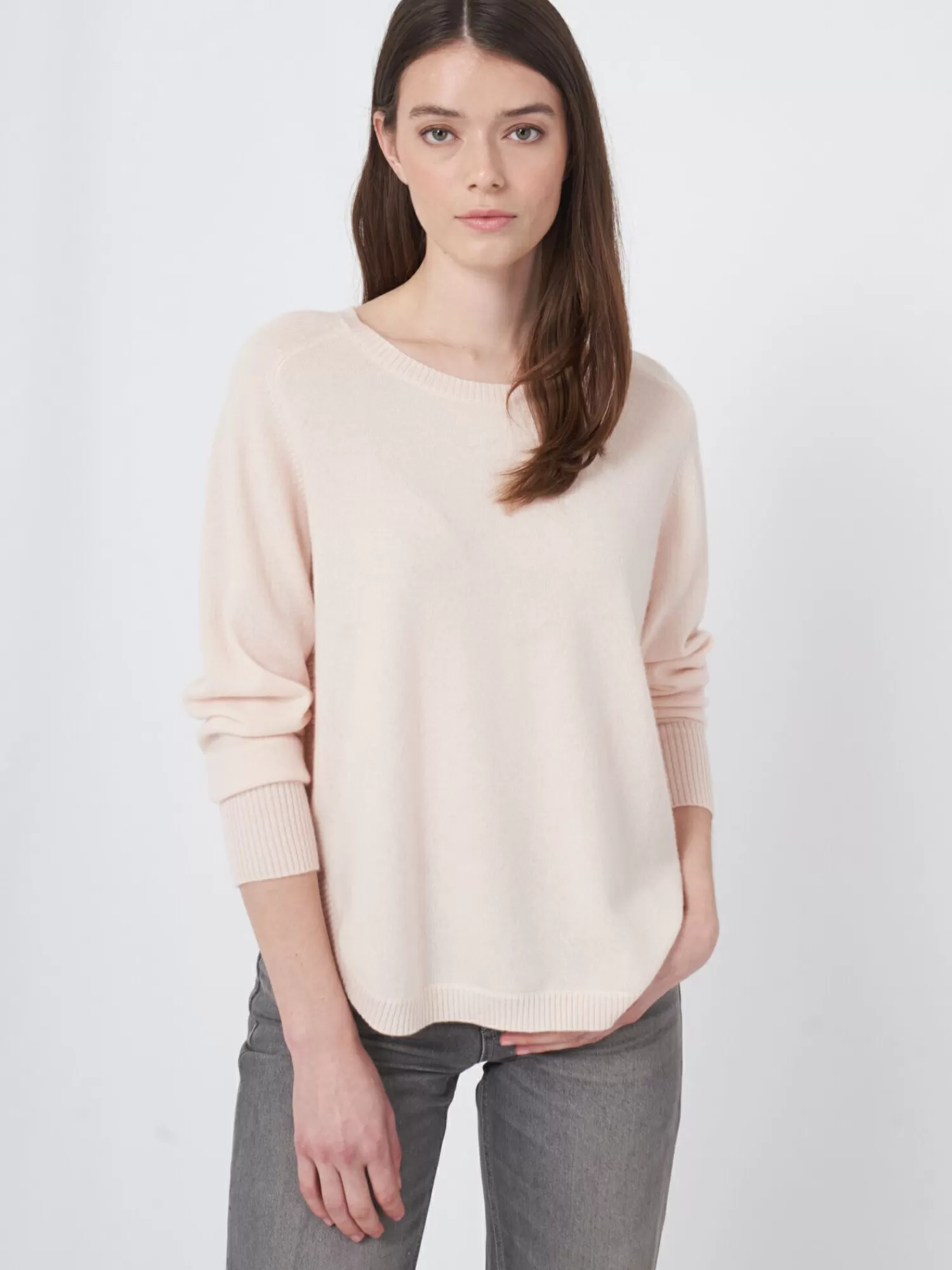 REPEAT cashmere Truien*Cashmere boothalstrui met ronde zoom Pearl