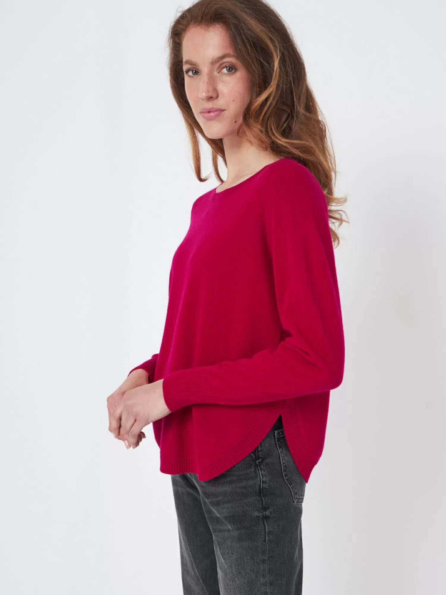 REPEAT cashmere Truien*Cashmere boothalstrui met ronde zoom Ruby