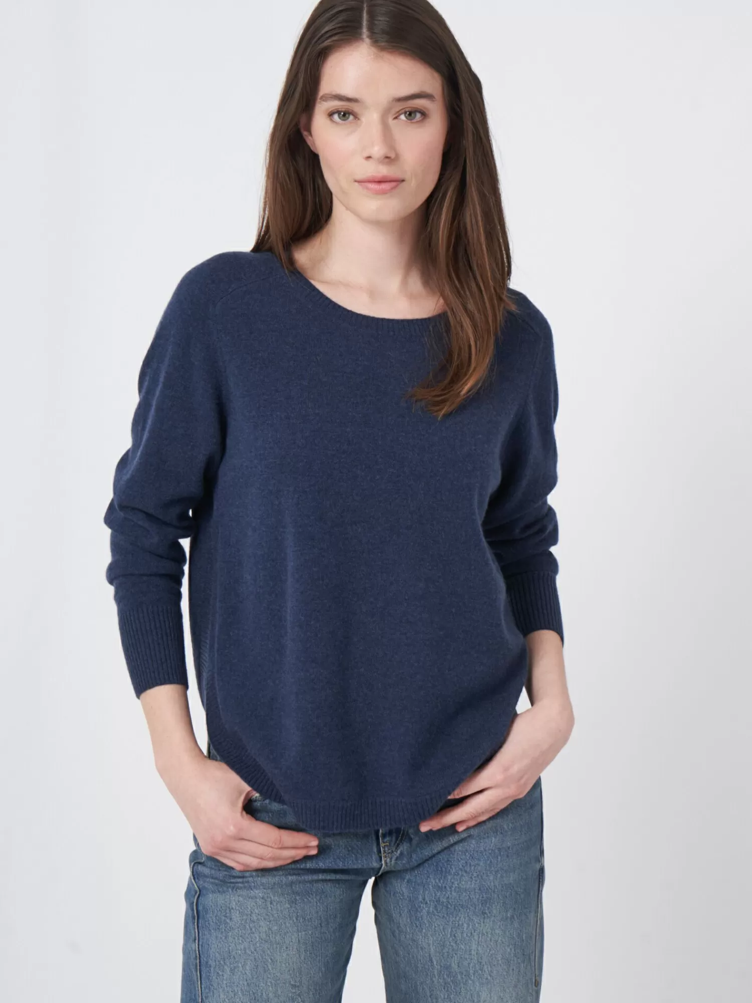 REPEAT cashmere Truien*Cashmere boothalstrui met ronde zoom Night