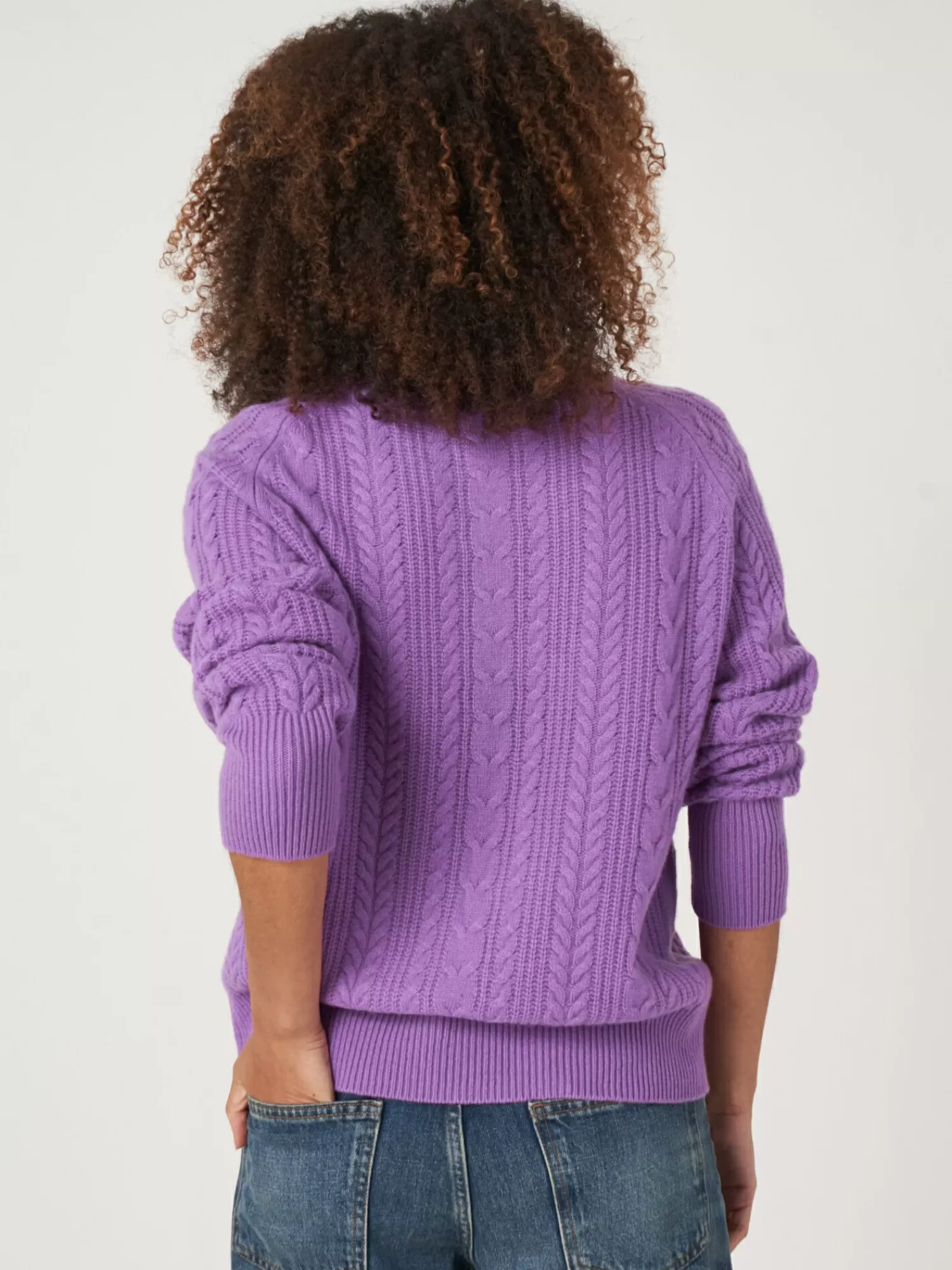 REPEAT cashmere Organic Cashmere | Truien*Cashmere kabeltrui met raglanmouwen Lilac