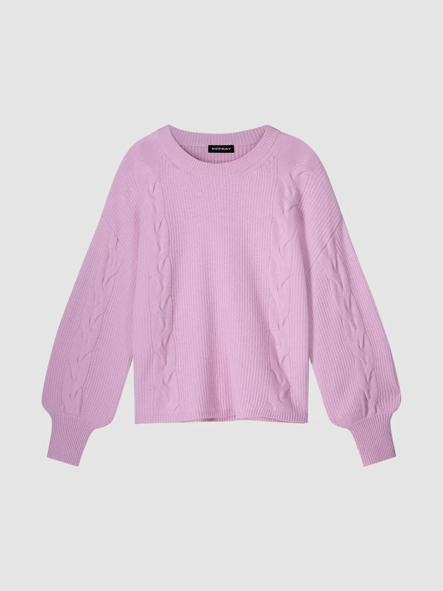 REPEAT cashmere Organic Cashmere | Truien*Cashmere pullover met textuur en pofmouwen Candy