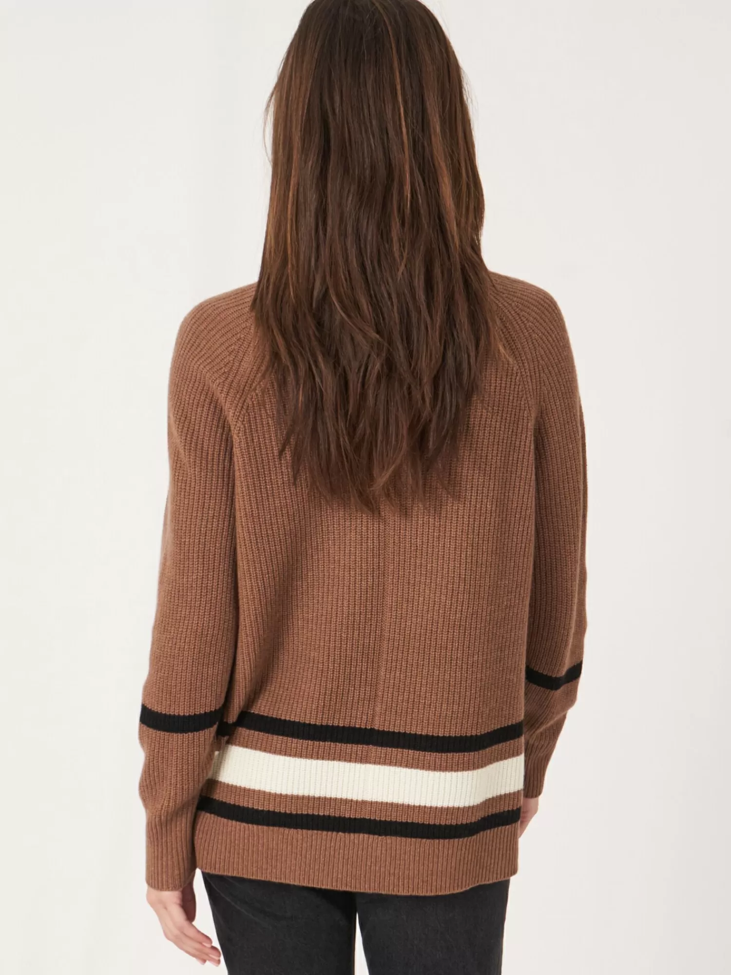 REPEAT cashmere Truien*Cashmere sweater met hoge hals en gestreept detail Hazel