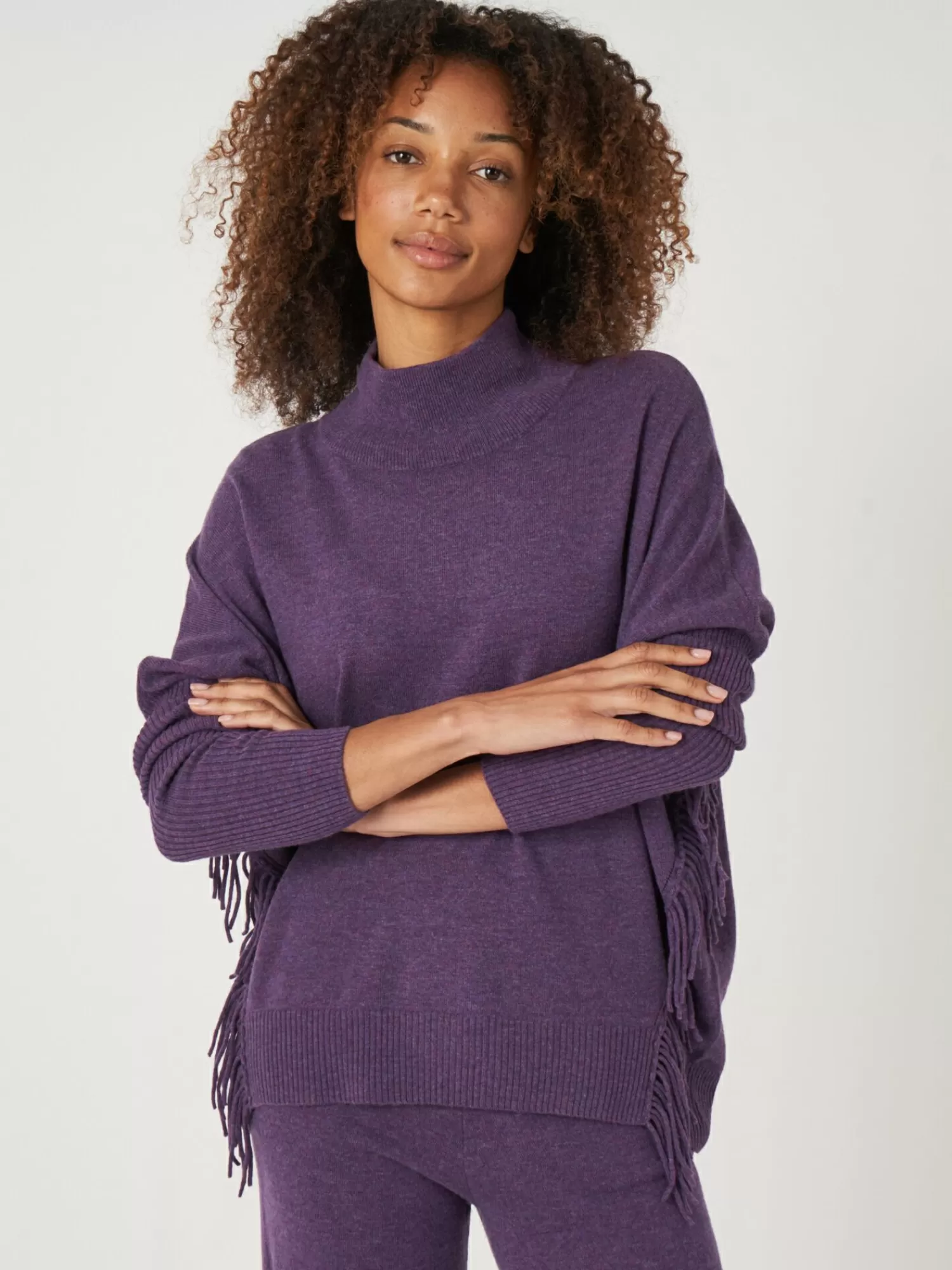 REPEAT cashmere Truien*Cashmere trui met franje Amethyst