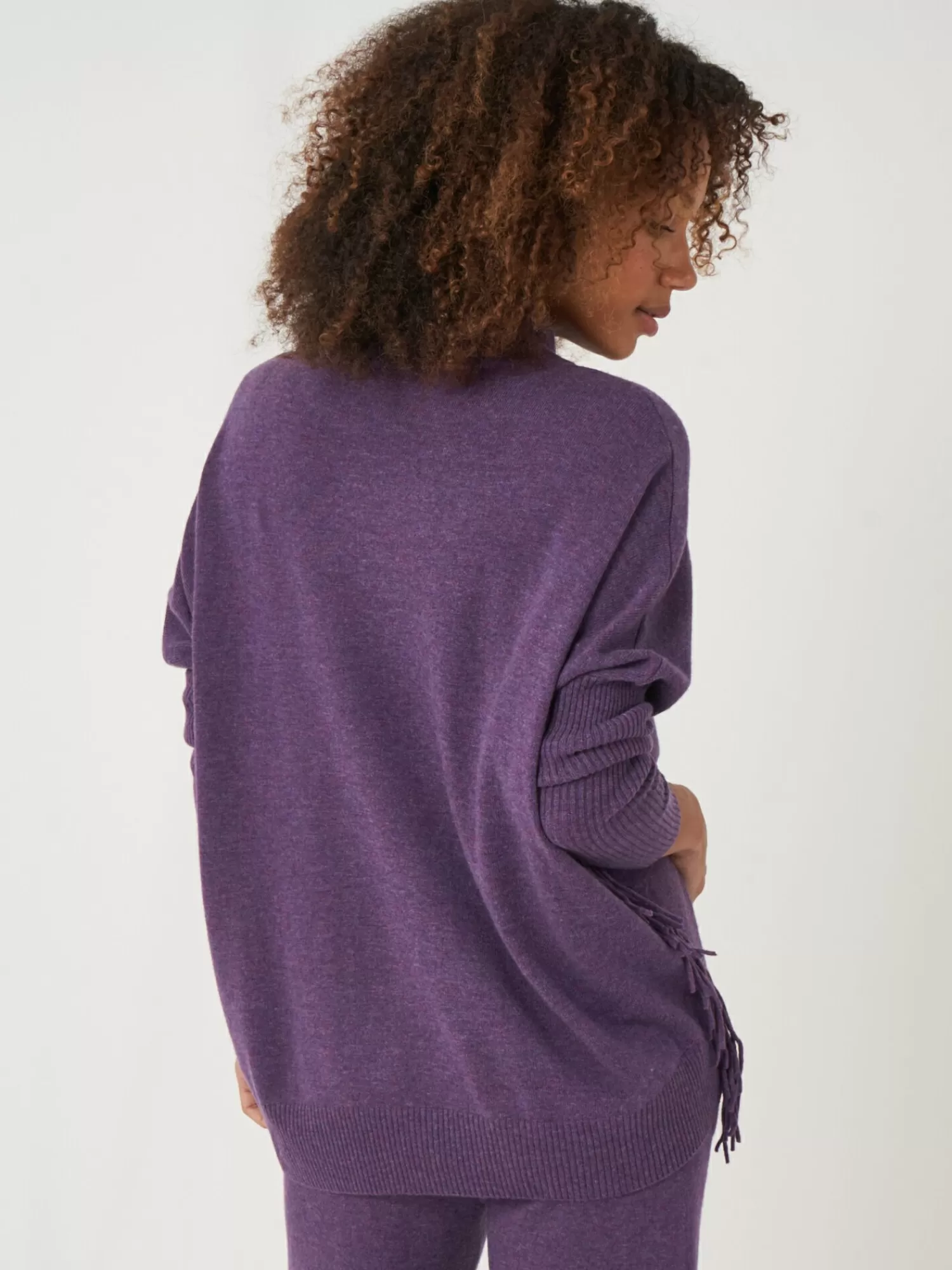 REPEAT cashmere Truien*Cashmere trui met franje Amethyst