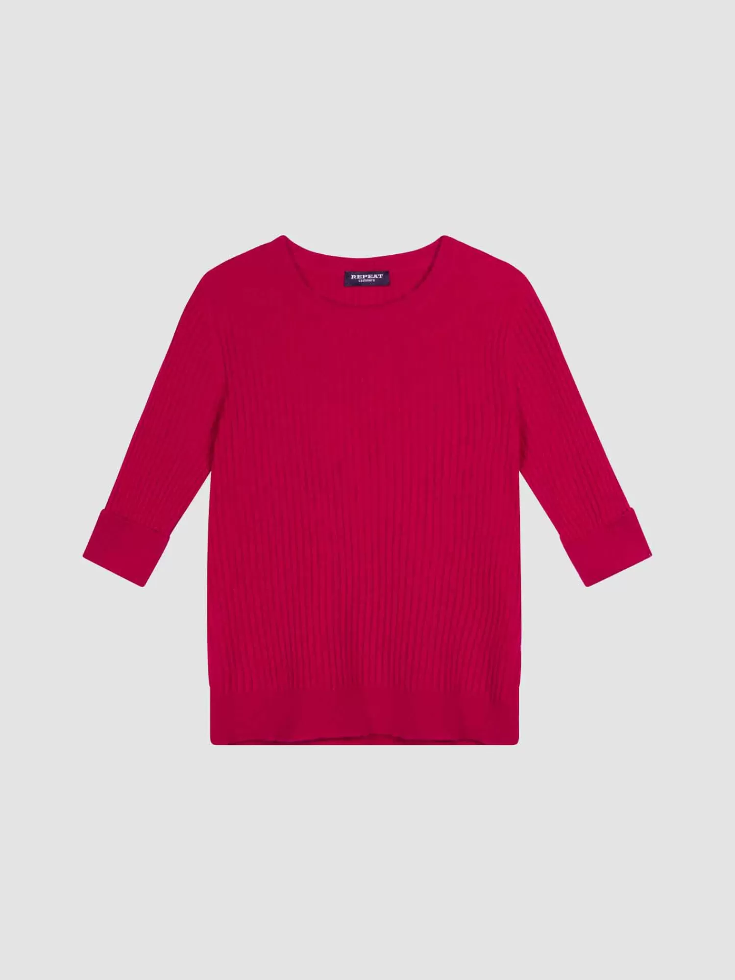 REPEAT cashmere Truien*Cashmere trui met korte mouwen van fijn ribbreisel Ruby