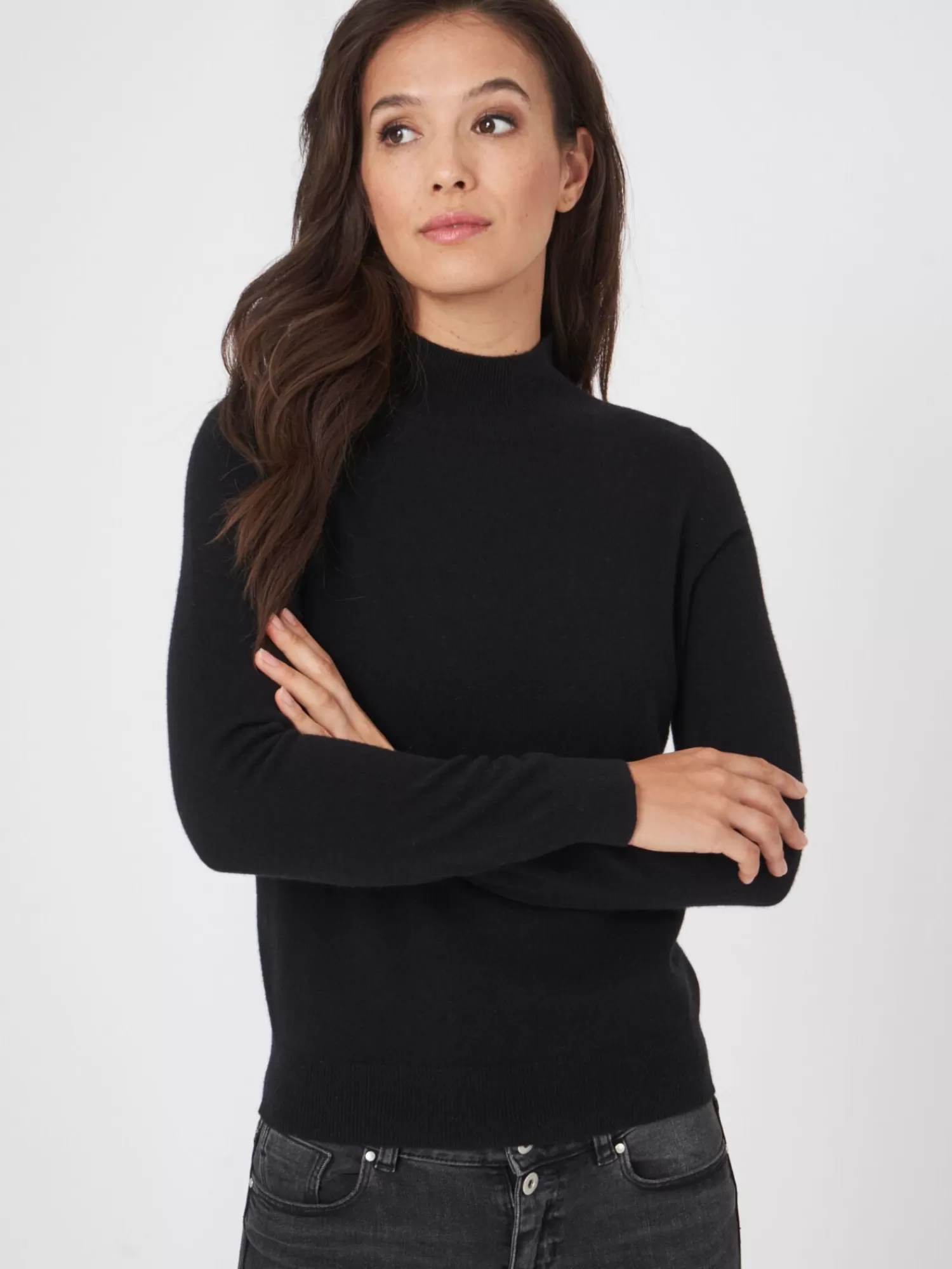 REPEAT cashmere Truien | Organic Cashmere*Cashmere trui met opstaande kraag Black