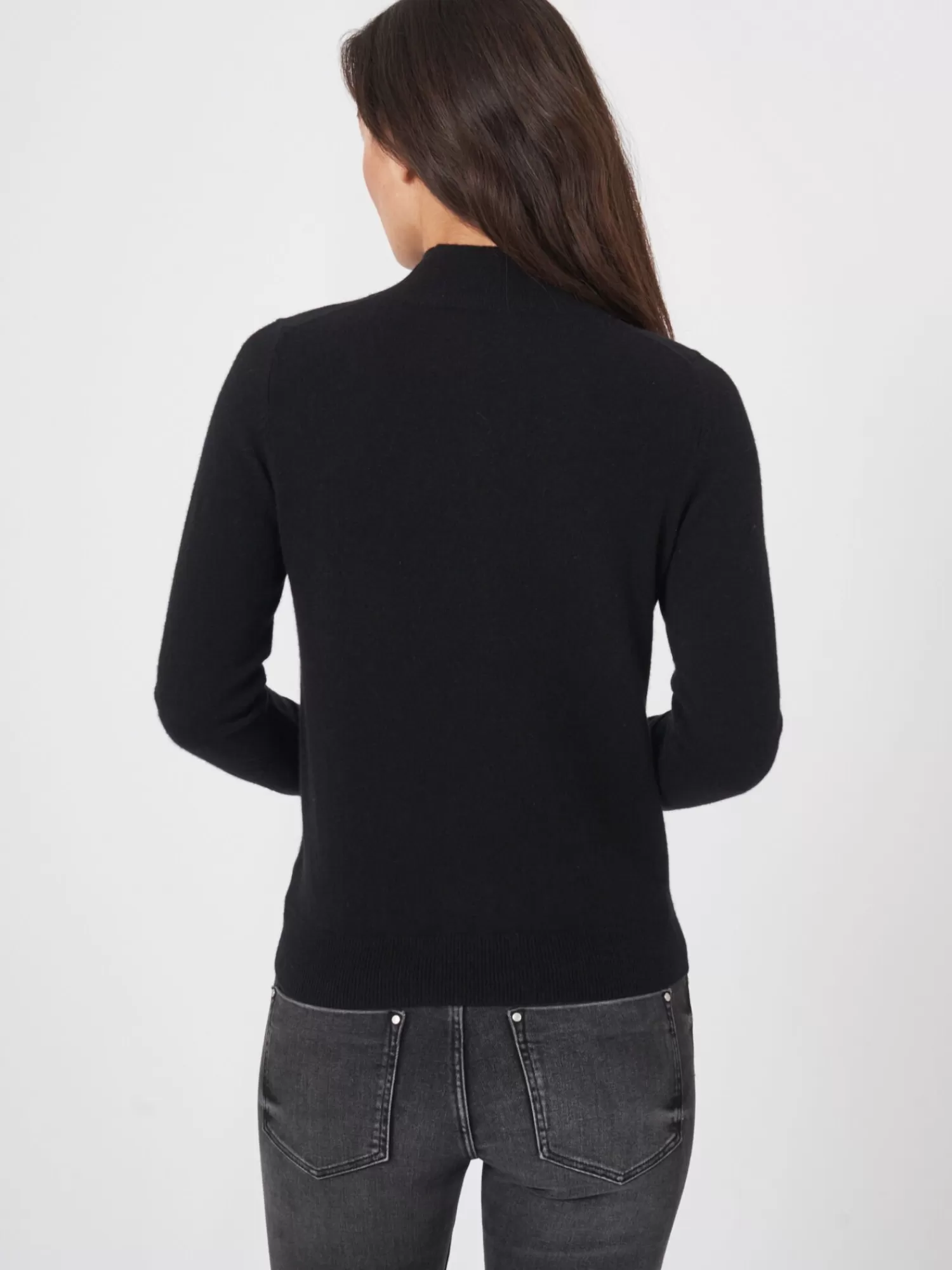 REPEAT cashmere Truien | Organic Cashmere*Cashmere trui met opstaande kraag Black