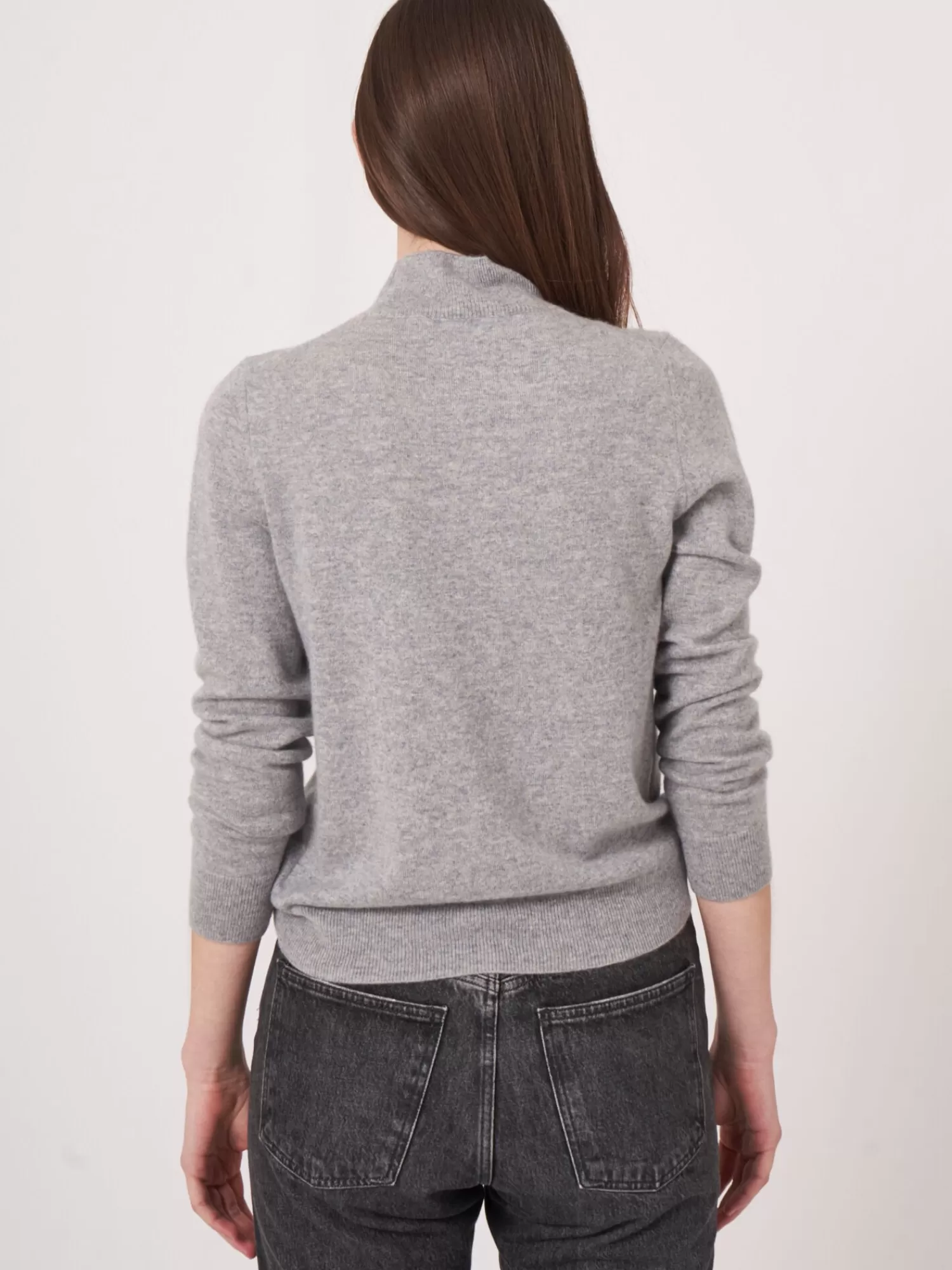 REPEAT cashmere Truien | Truien*Cashmere trui met opstaande kraag LightGrey