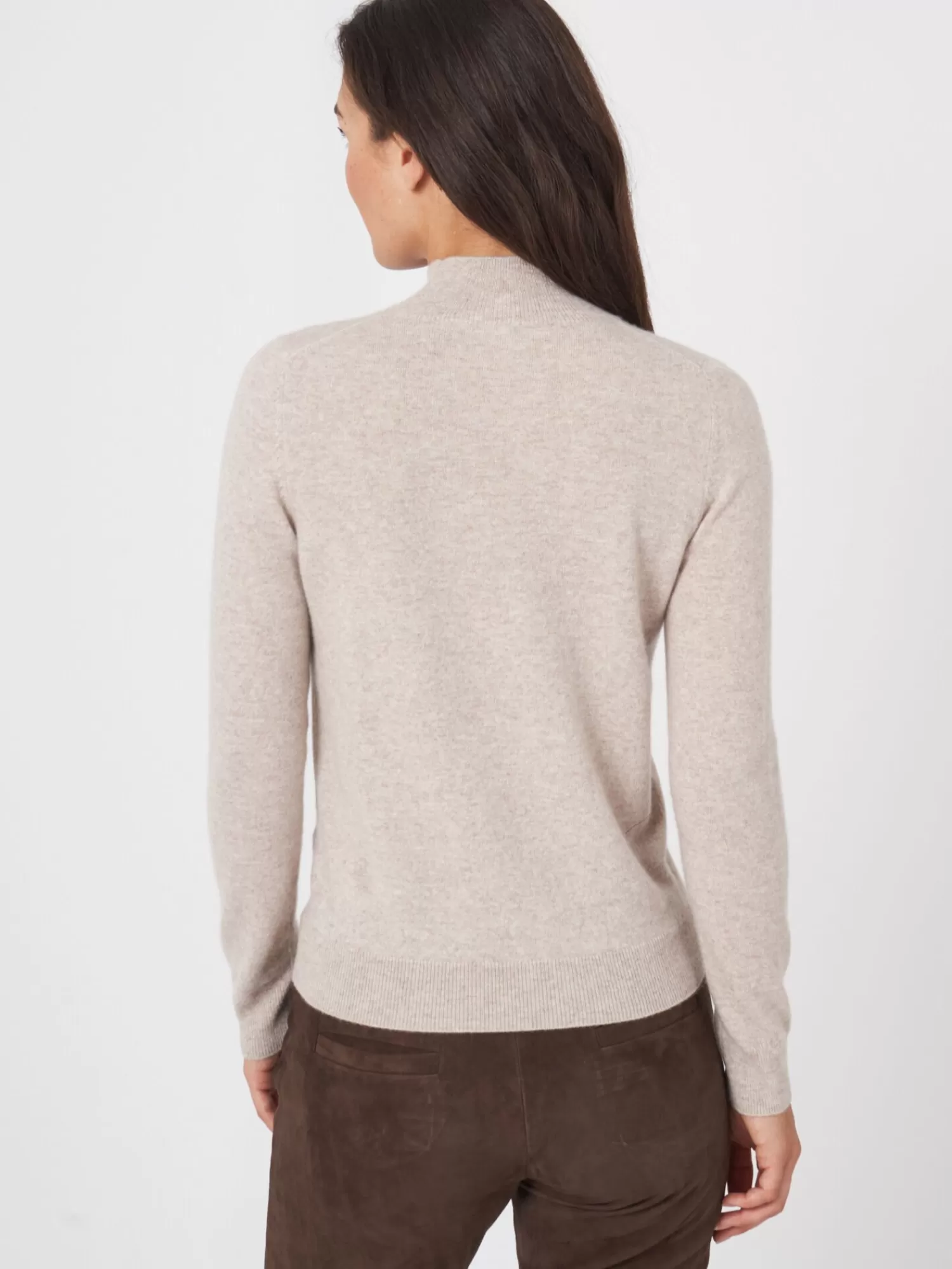 REPEAT cashmere Truien | Organic Cashmere*Cashmere trui met opstaande kraag Beige