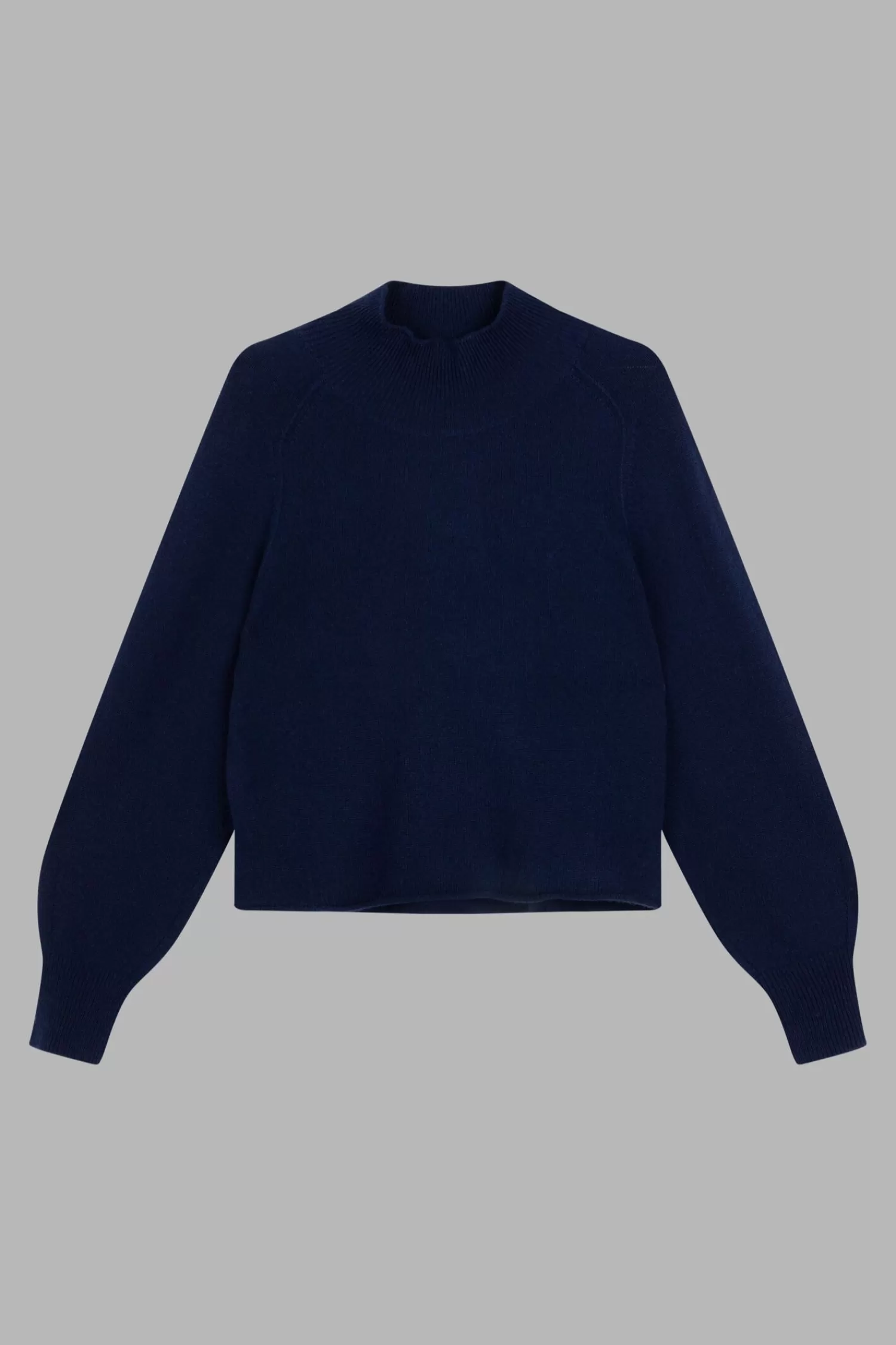 REPEAT cashmere Truien*Cashmere trui met opstaande kraag en pofmouwen Navy