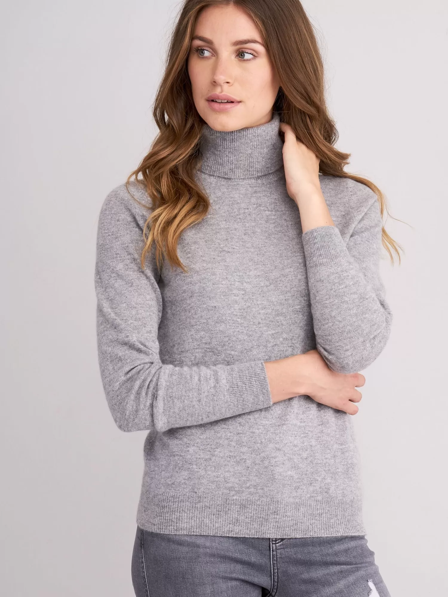 REPEAT cashmere Truien*Cashmere trui met rolkraag LightGrey