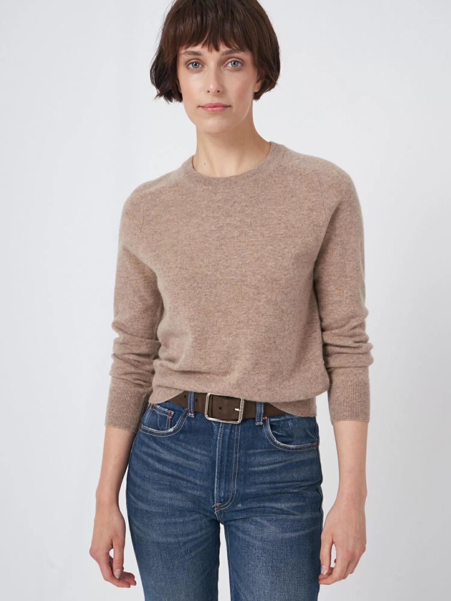 REPEAT cashmere Truien*Cashmere trui met ronde hals en raglanmouwen Taupe