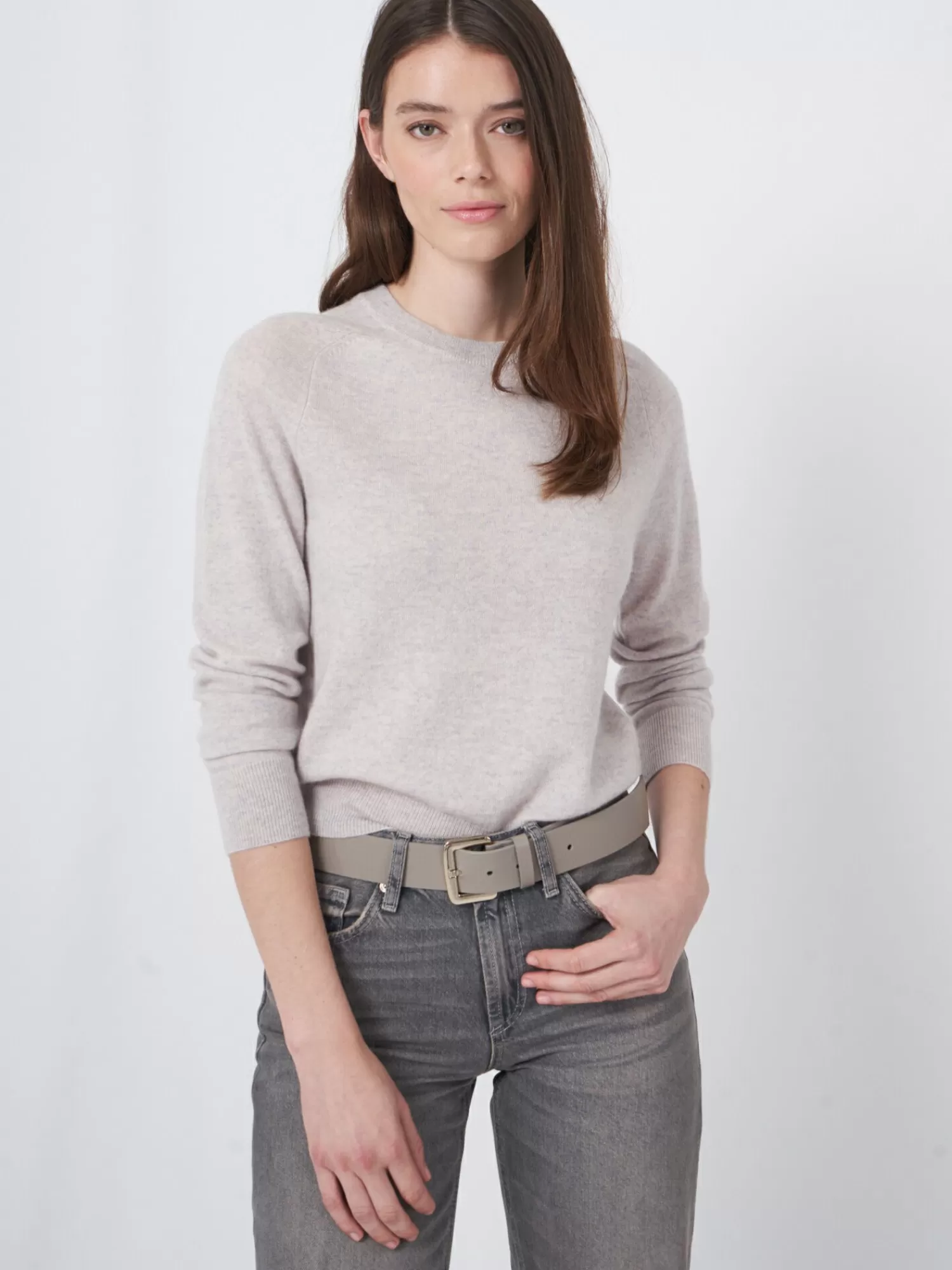 REPEAT cashmere Truien*Cashmere trui met ronde hals en raglanmouwen Snow