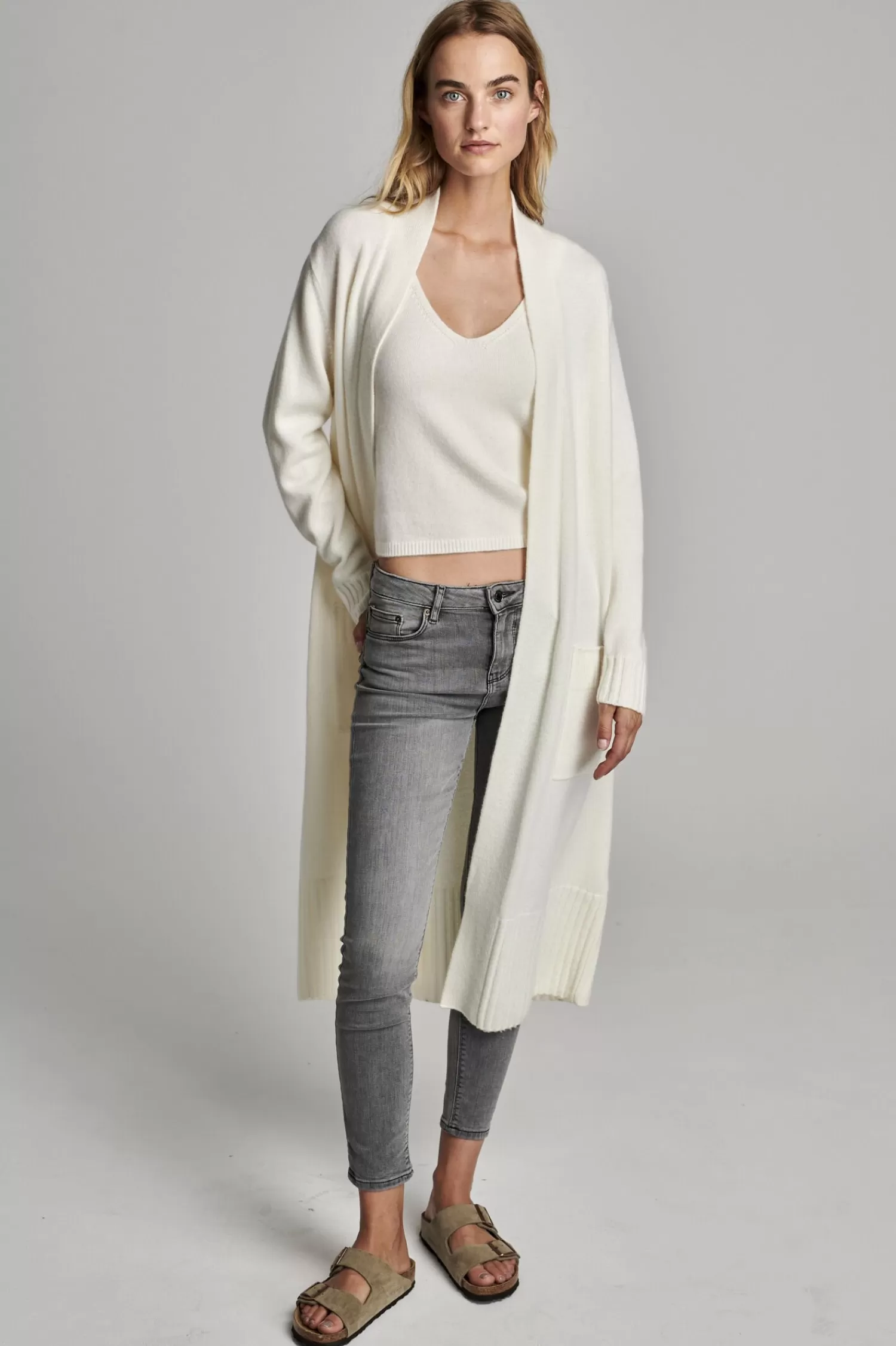 REPEAT cashmere Vesten*Cashmere vest met geribde sjaalkraag Cream