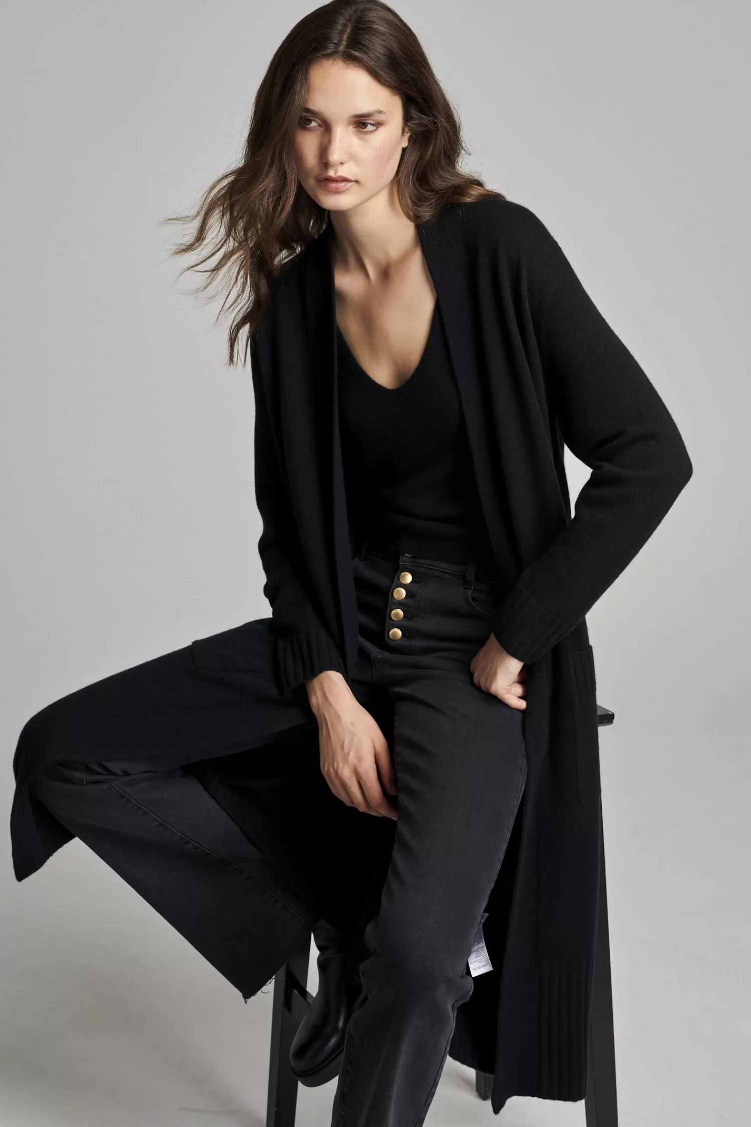 REPEAT cashmere Vesten*Cashmere vest met geribde sjaalkraag Black