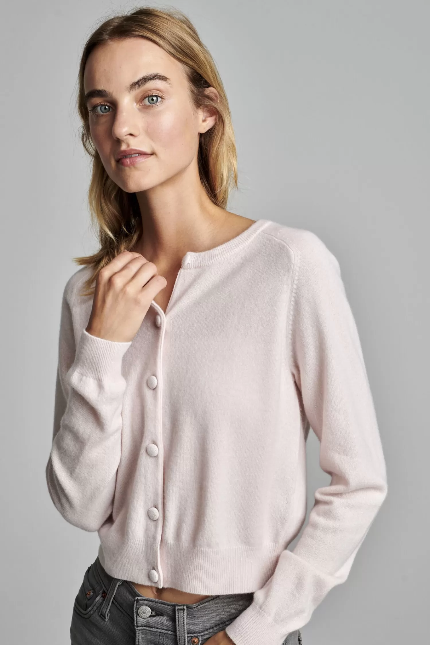 REPEAT cashmere Vesten*Cashmere vest met ronde hals Powder