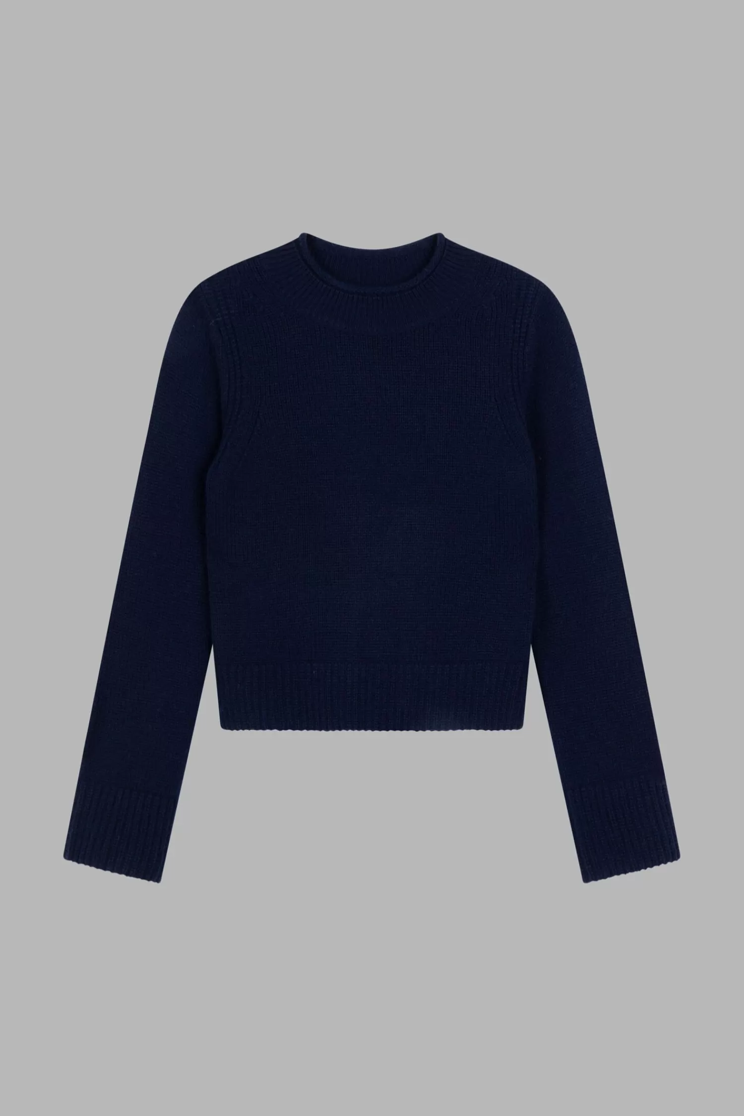 REPEAT cashmere Truien*Chunky knit cashmere trui met hoge kraag Navy