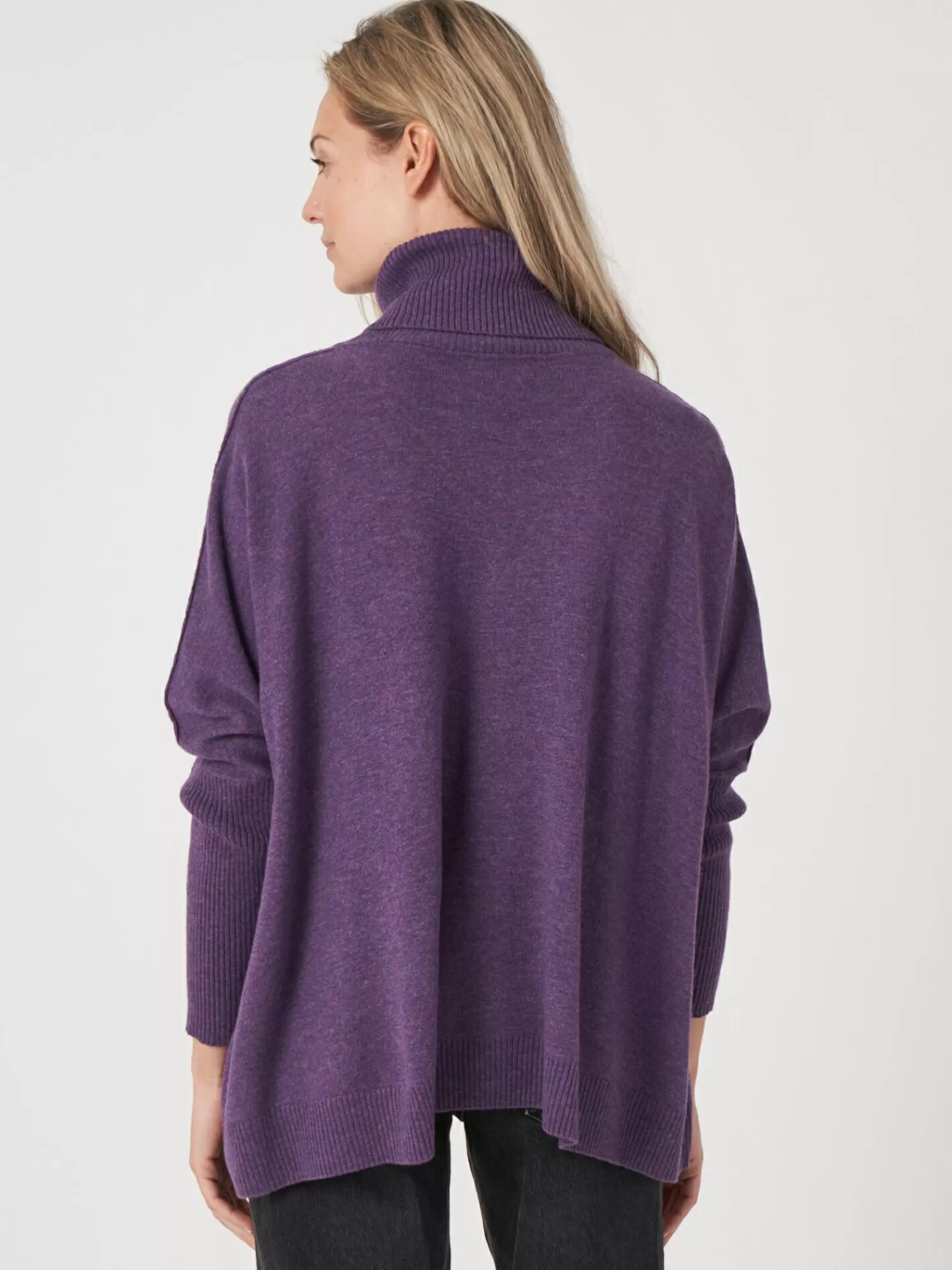 REPEAT cashmere Truien*Coltrui met kangoeroezak van cashmere-mix Amethyst