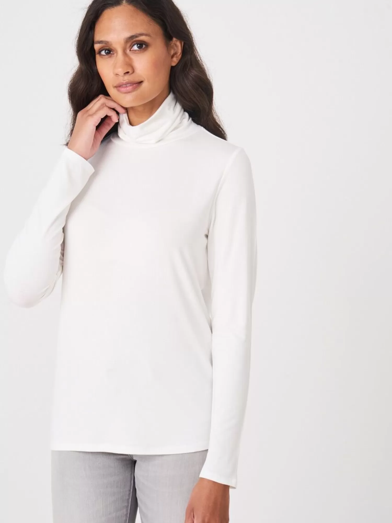 REPEAT cashmere Tops*Coltrui van elastische jersey Cream