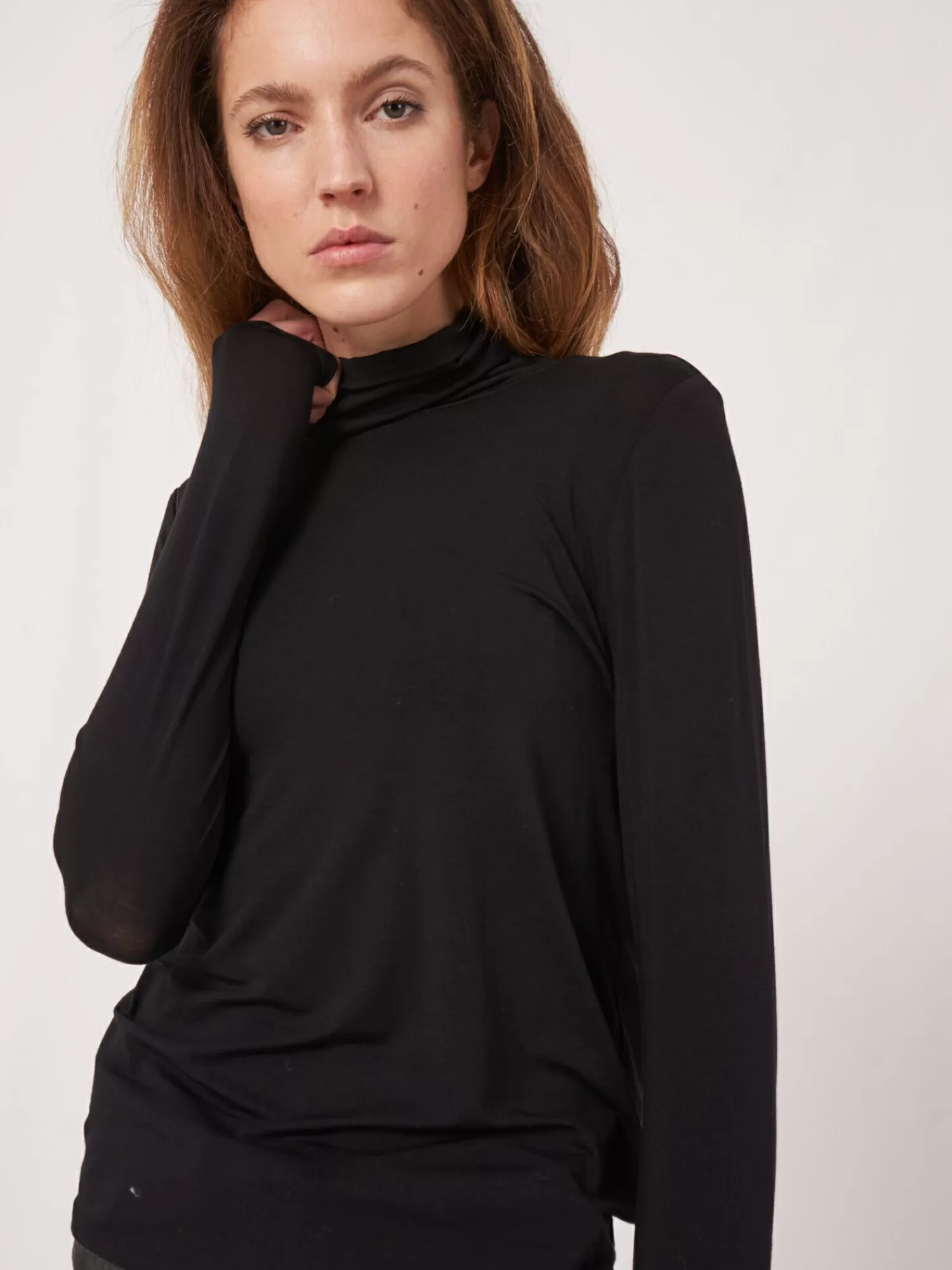 REPEAT cashmere Tops | Tops*Coltrui van elastische jersey Black