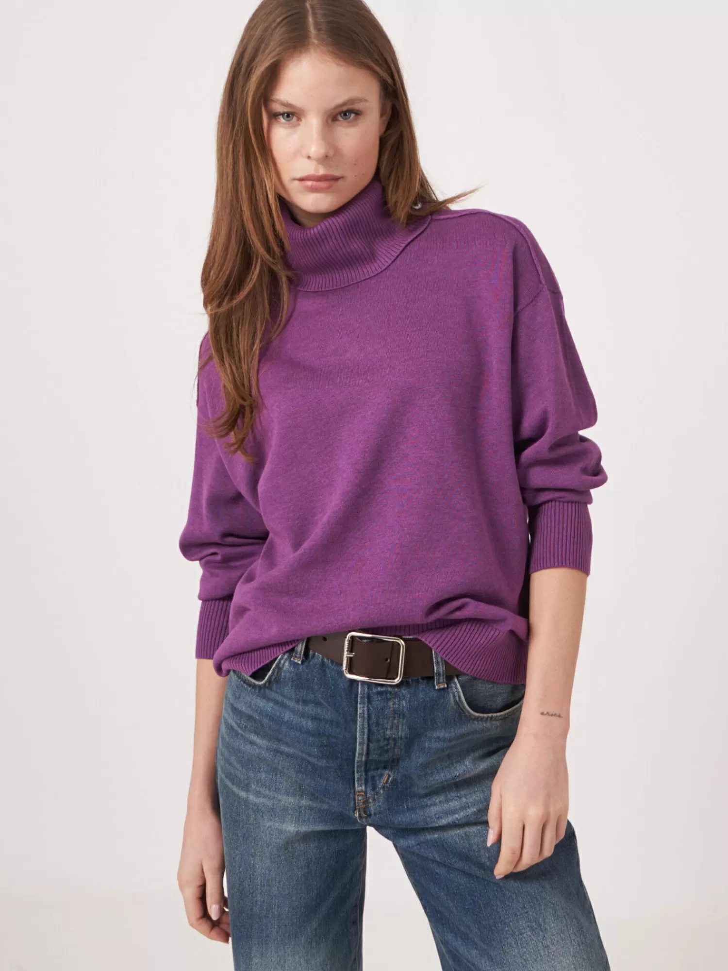 REPEAT cashmere Truien*Coltrui van katoenmix Violet