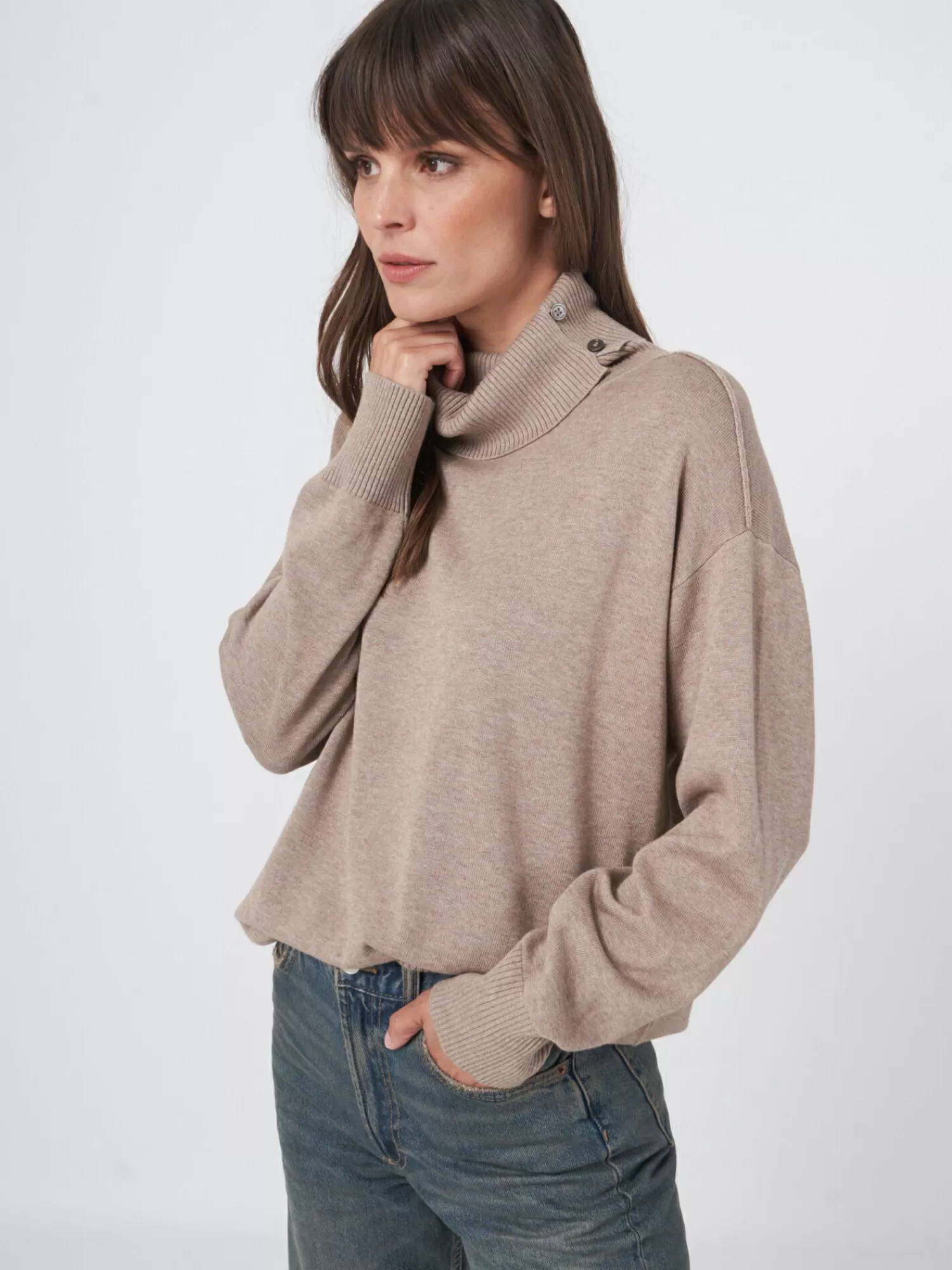 REPEAT cashmere Truien*Coltrui van katoenmix Desert