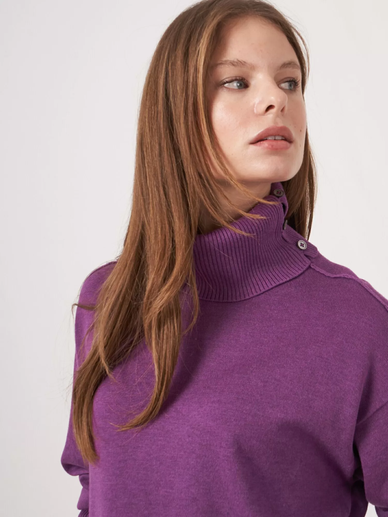 REPEAT cashmere Truien*Coltrui van katoenmix Violet