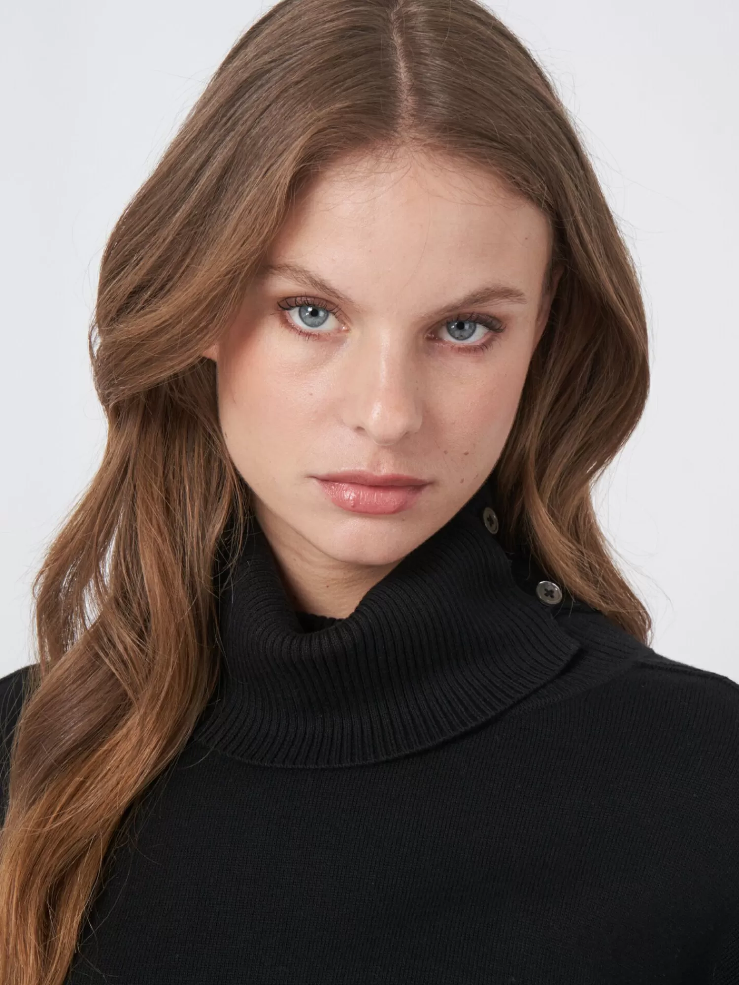 REPEAT cashmere Truien*Coltrui van katoenmix Black