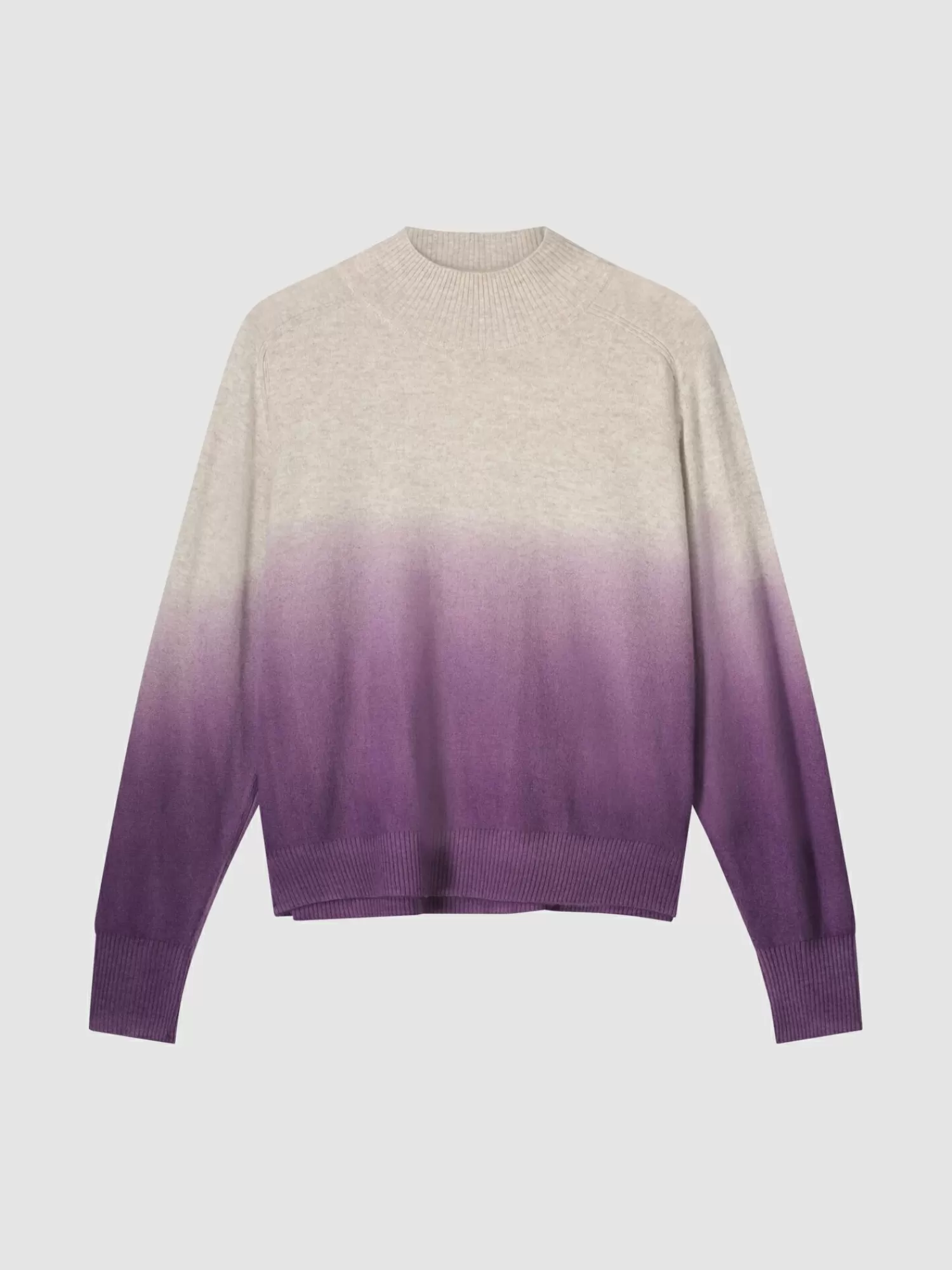 REPEAT cashmere Organic Cashmere | Truien*Dip dye cashmere trui met opstaande kraag Amethyst