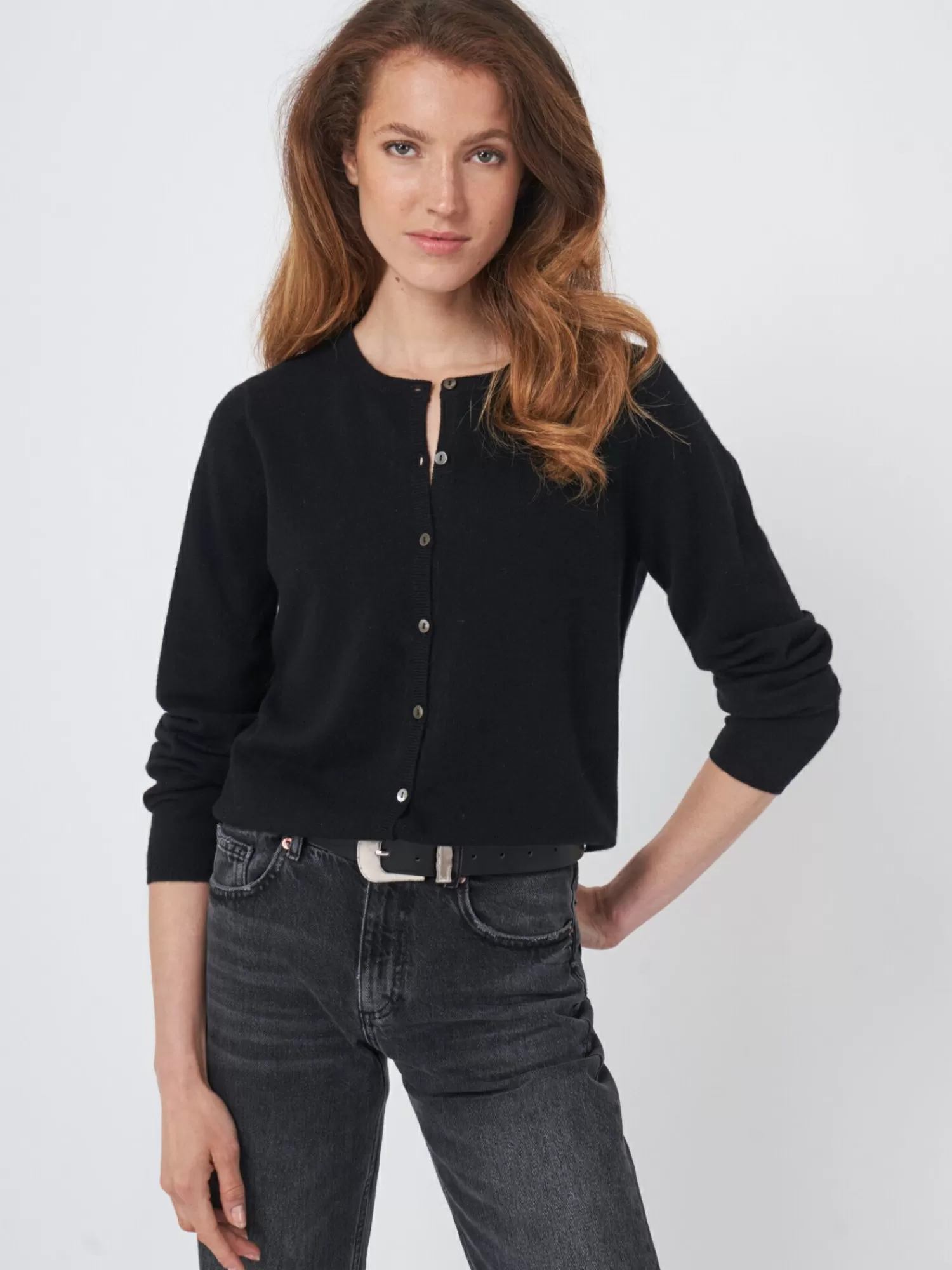 REPEAT cashmere Vesten*Fijn gebreid cashmere vest met knoopsluiting Black