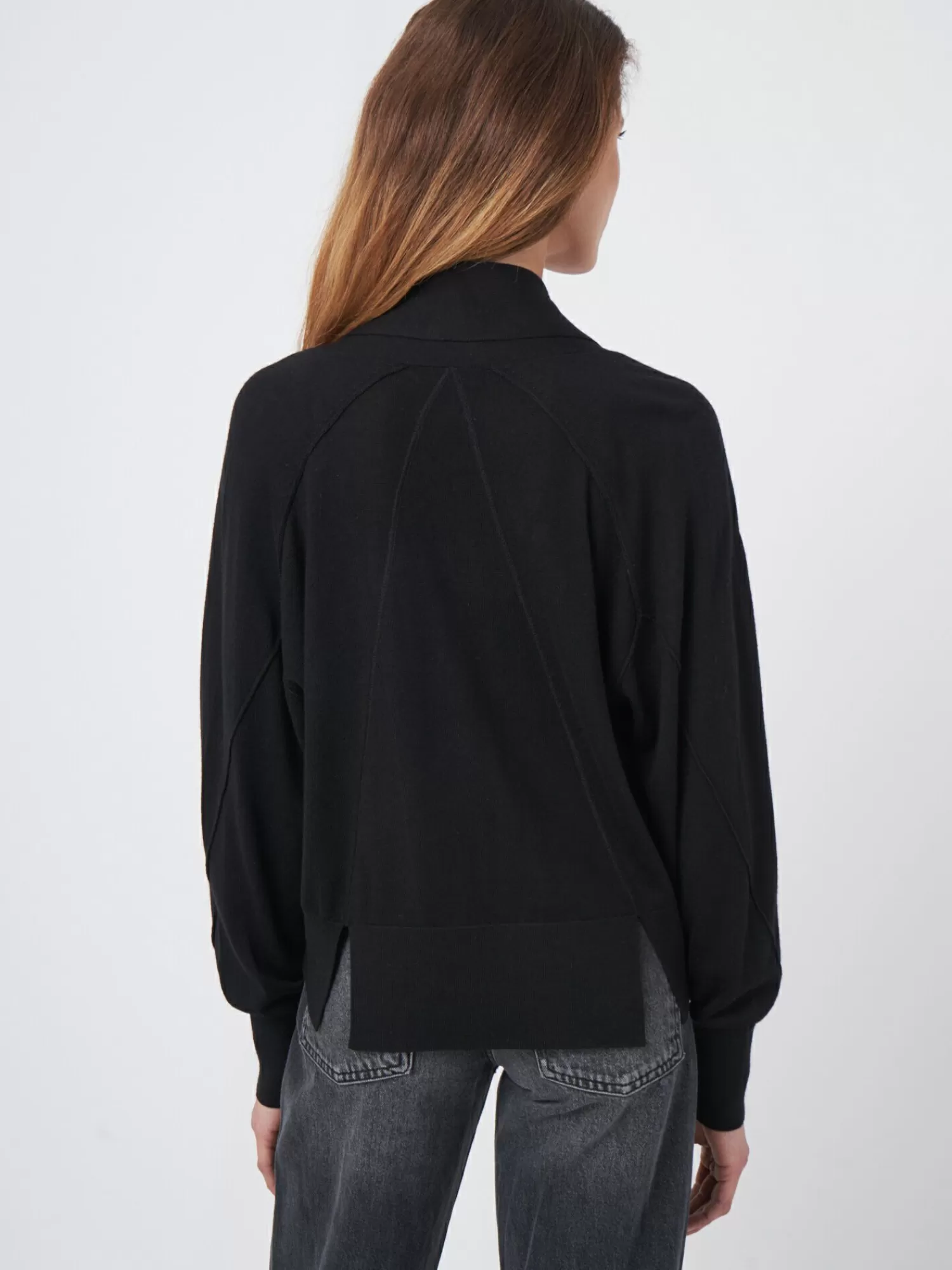 REPEAT cashmere Vesten*Fijn gebreid open vest met sjaalkraag van wolmix Black