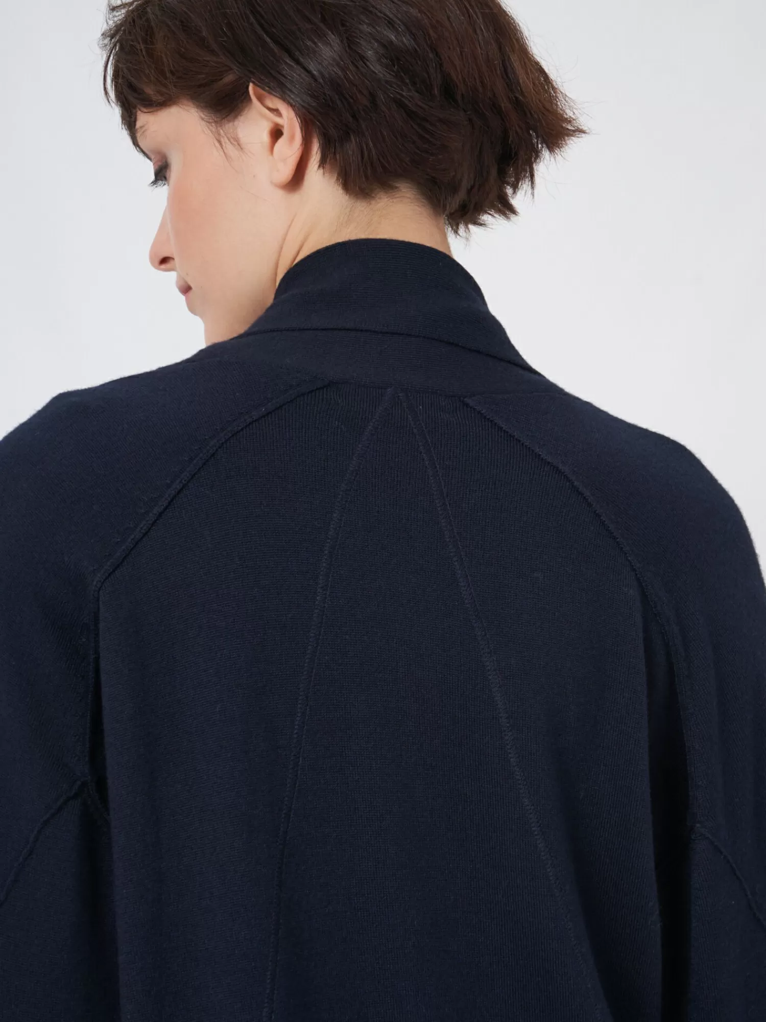 REPEAT cashmere Vesten*Fijn gebreid open vest met sjaalkraag van wolmix Marine