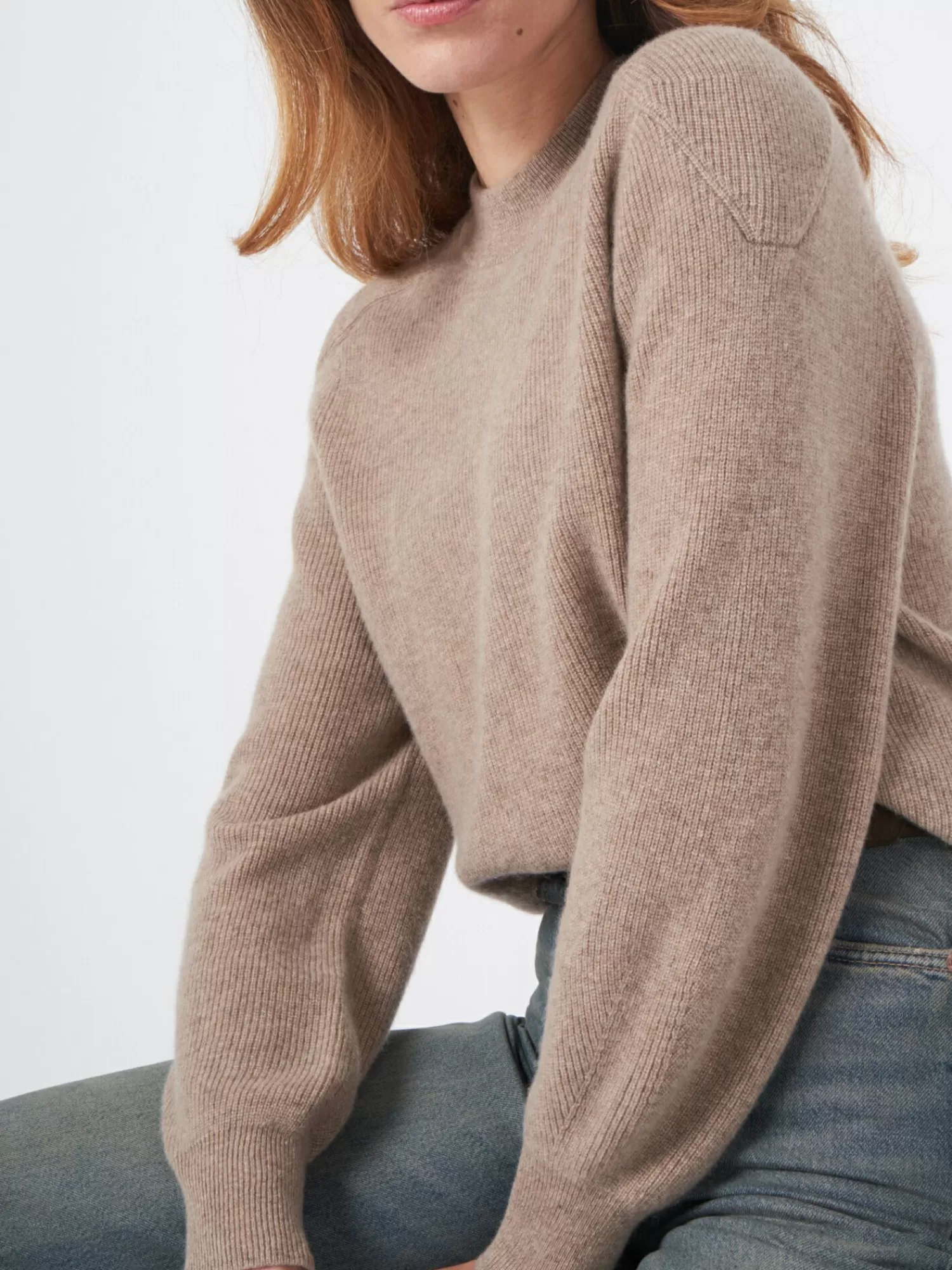 REPEAT cashmere Organic Cashmere | Truien*Fijn ribgebreide cashmere sweater Taupe