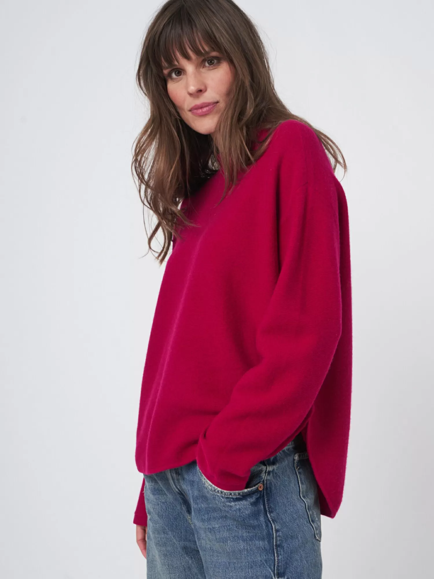 REPEAT cashmere Truien*Fijngebreide trui met ronde zoom Ruby