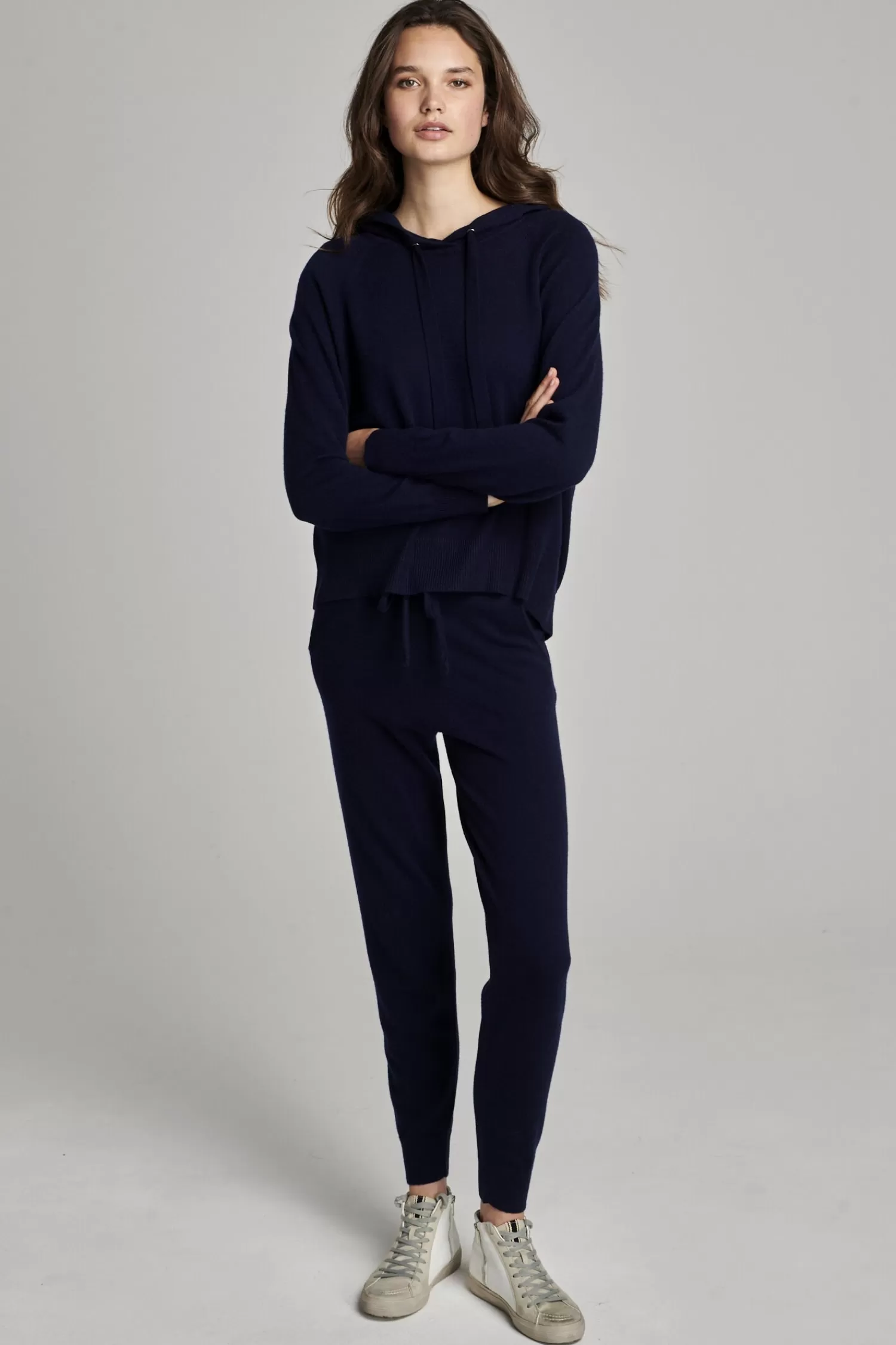 REPEAT cashmere Truien*Gebreide hoodie van biologisch cashmere Navy