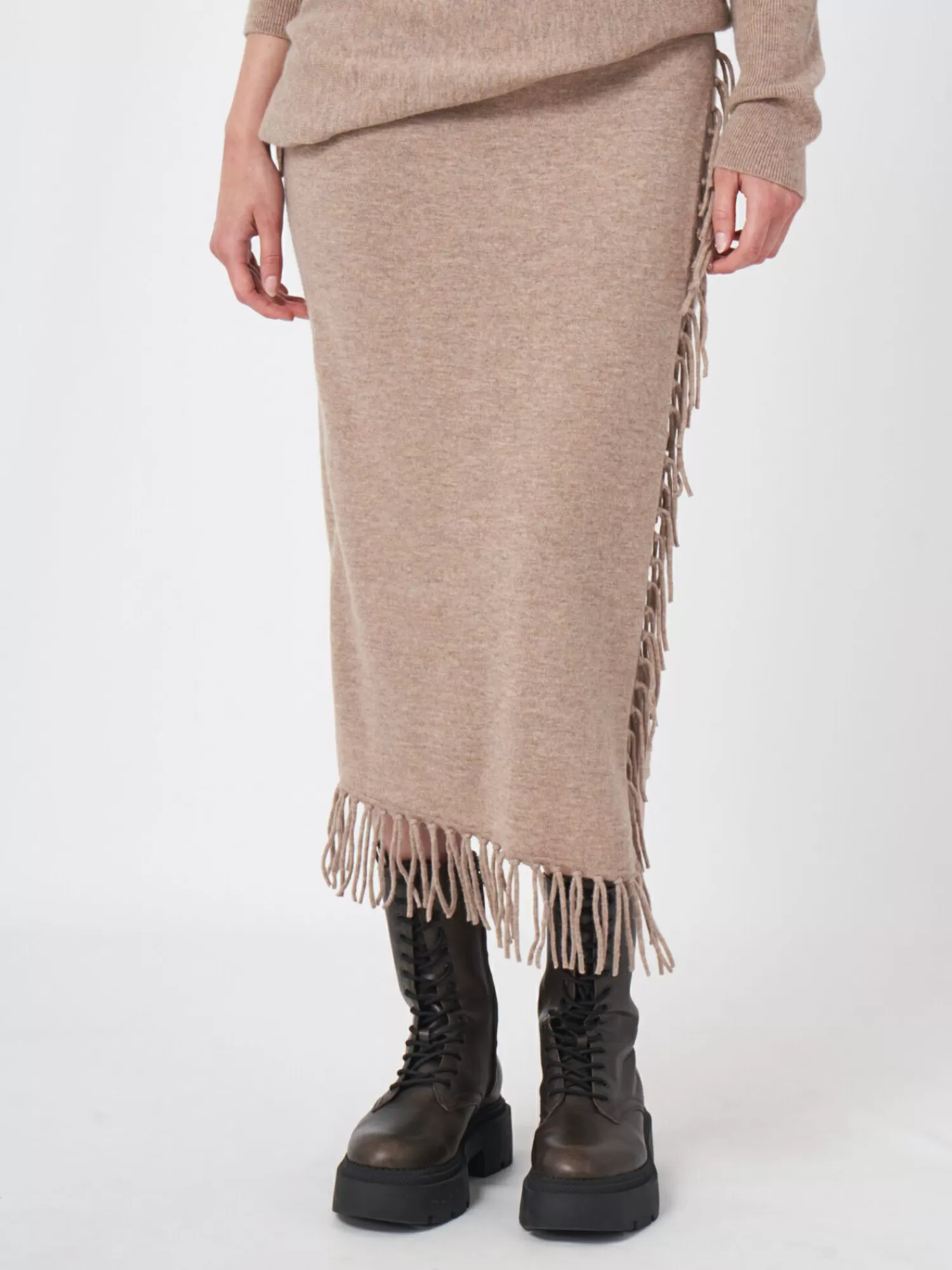 REPEAT cashmere Jurken En Rokken*Gebreide rok met franjes van cashmere mix Taupe