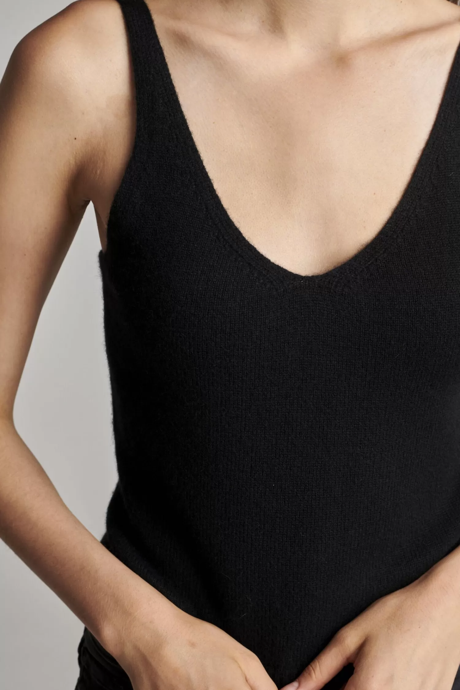 REPEAT cashmere Tops*Gebreide top met diepe V-hals van biologisch cashmere Black