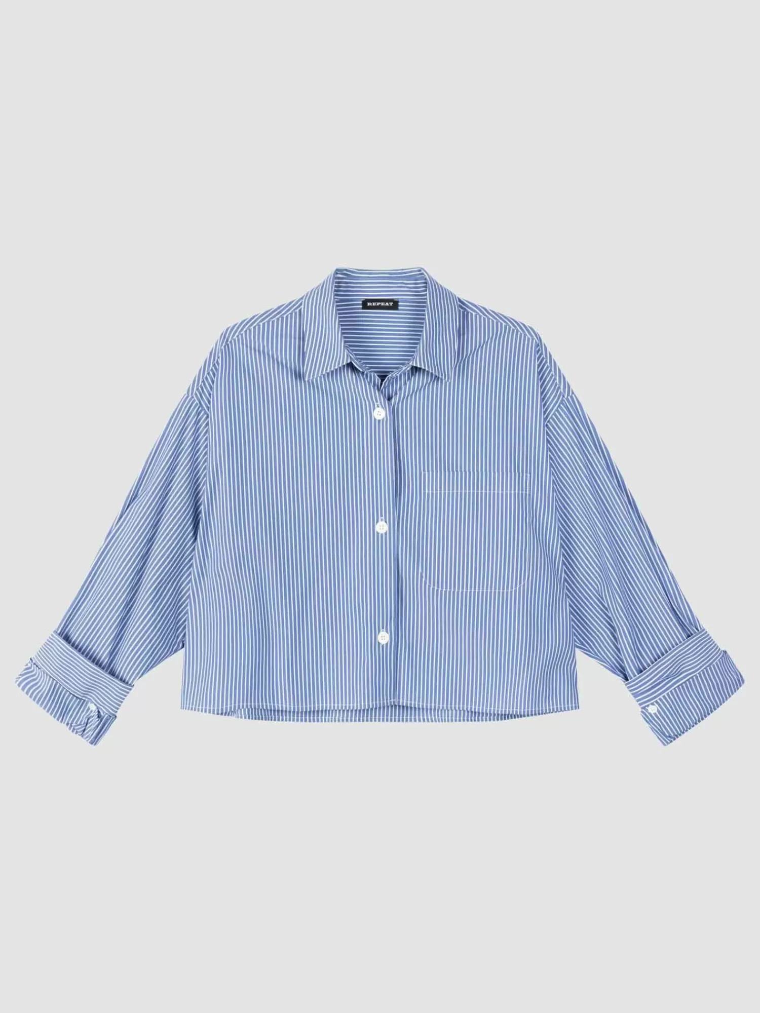 REPEAT cashmere Blouses*Gestreepte blouse met manchetdetail BlueStripes