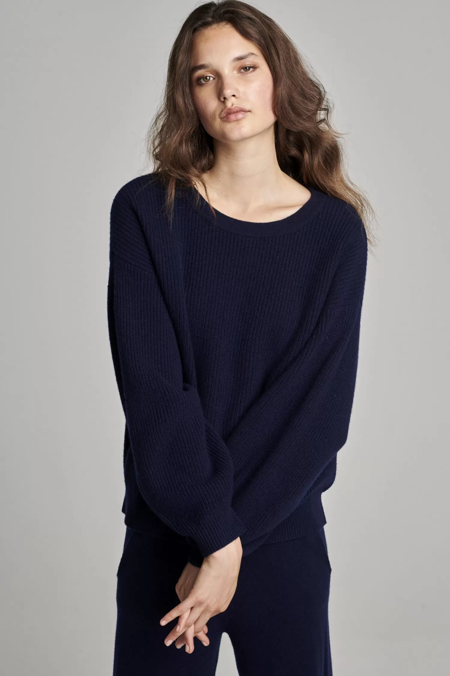 REPEAT cashmere Truien*Grof gebreide cashmere trui Navy